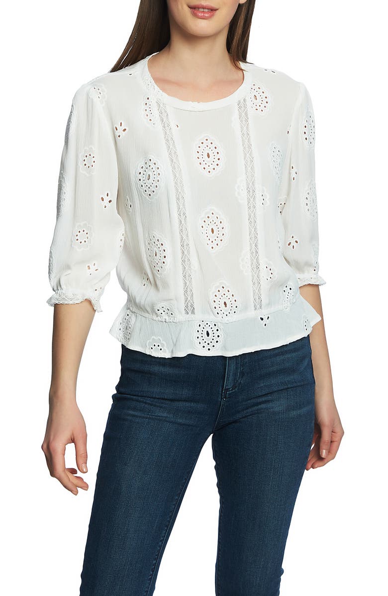 1.state Tops LACE INSET EMBROIDERED TOP