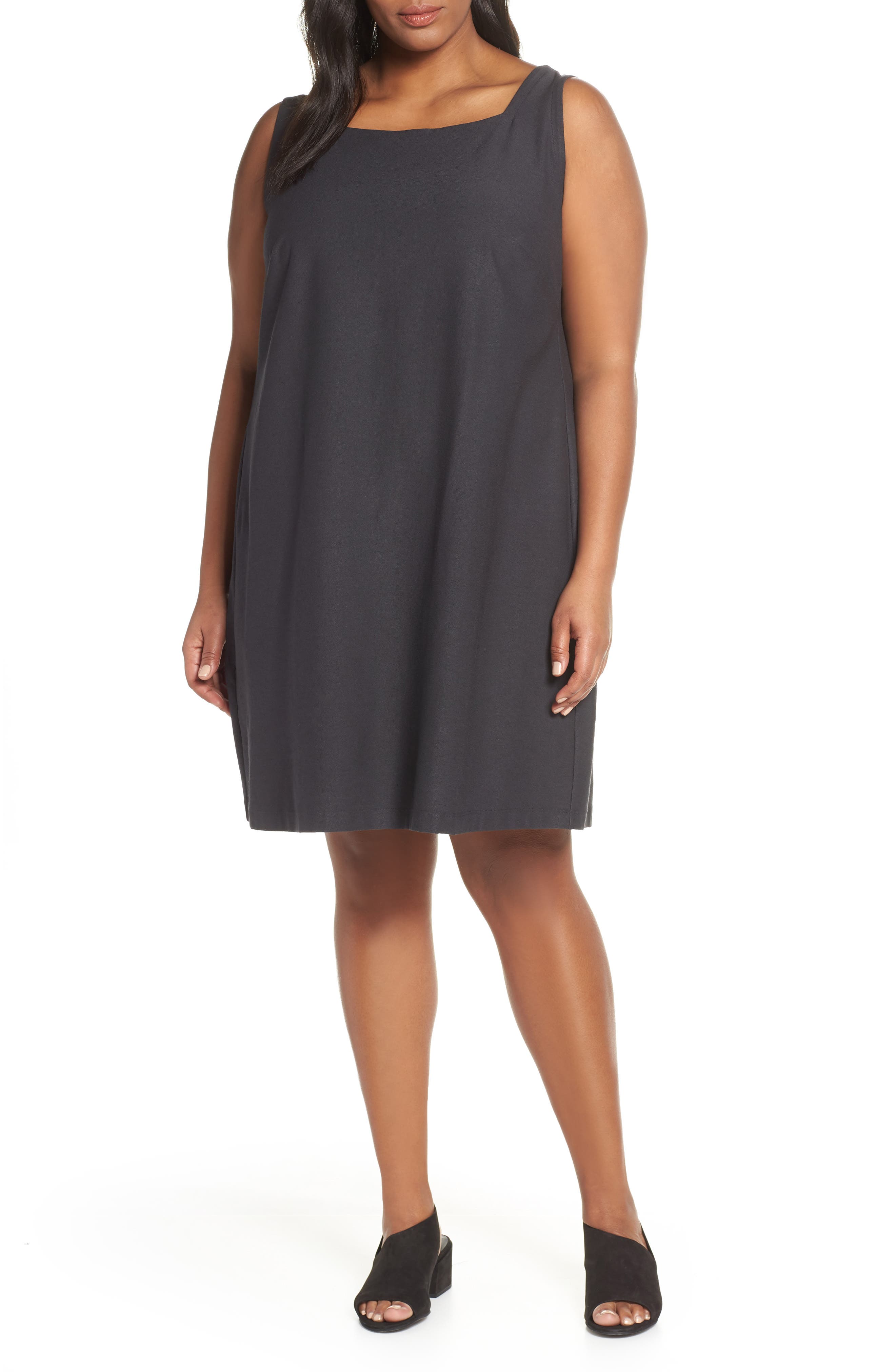 Plus Size Eileen Fisher Square Neck Shift Dress, Grey