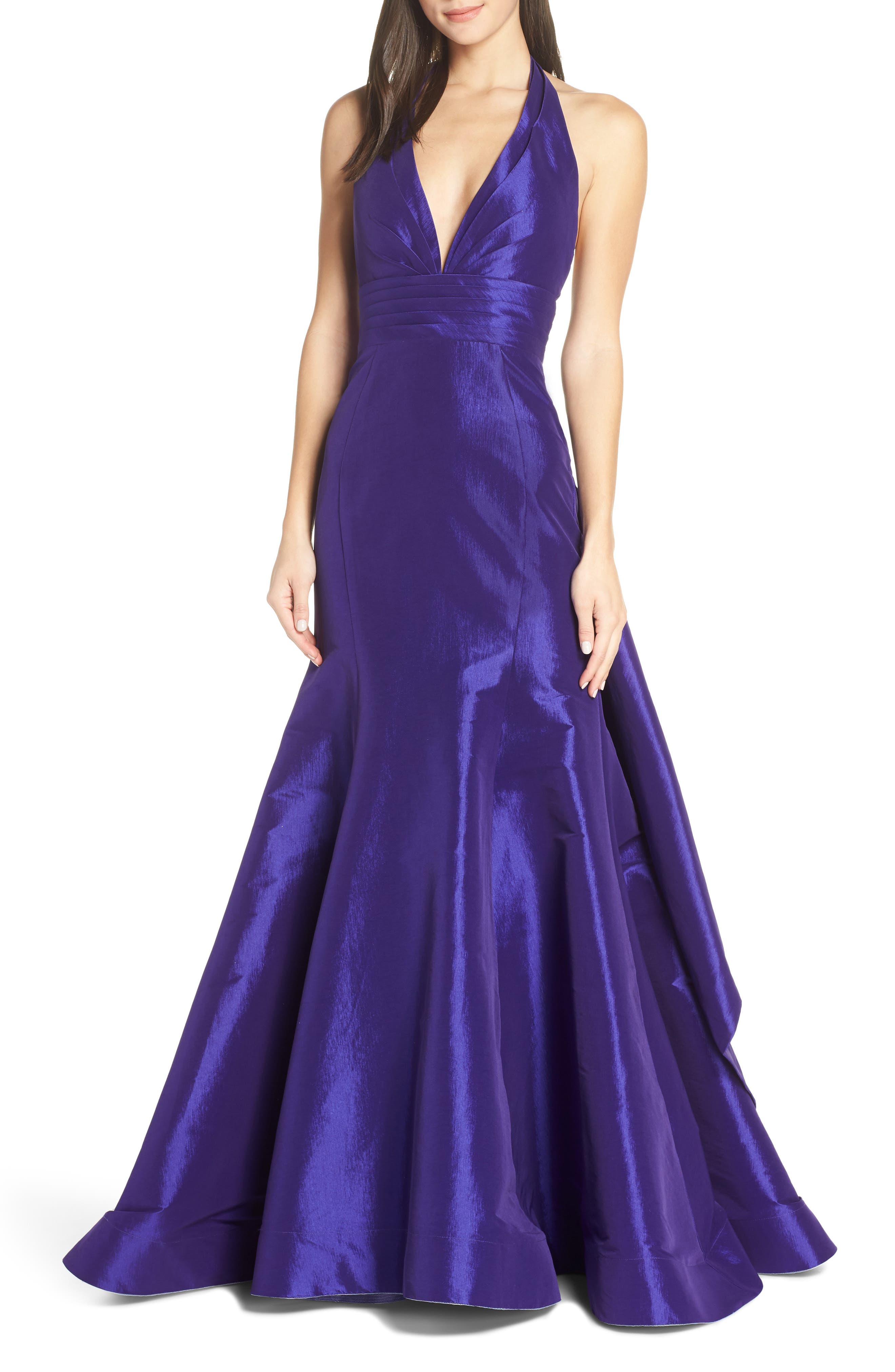 Mac Duggal Halter Neck Pleated Taffeta Mermaid Gown Nordstrom
