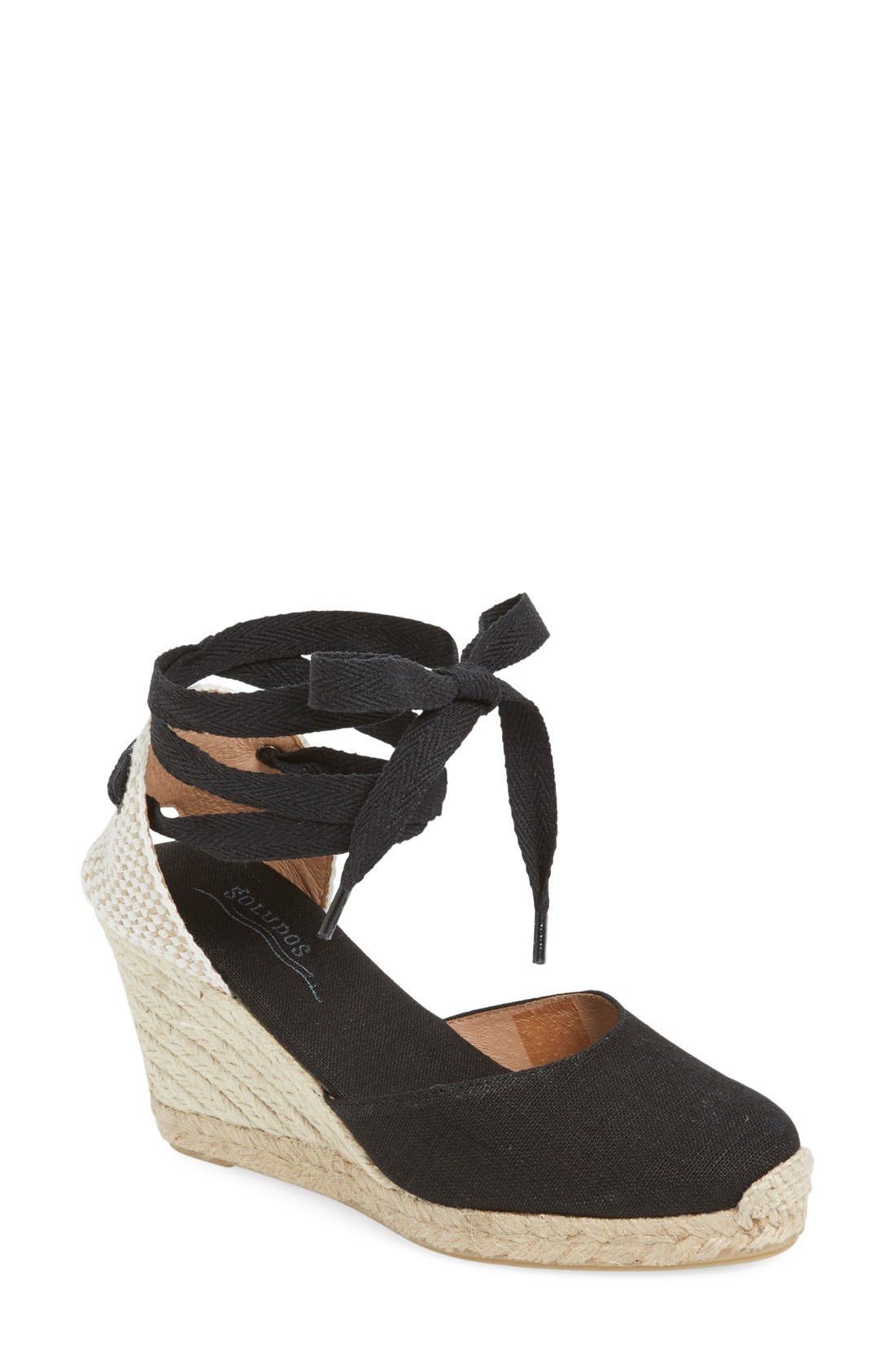 SOLUDOS Wedge Lace-Up Espadrille Sandal, Main, color, BLACK