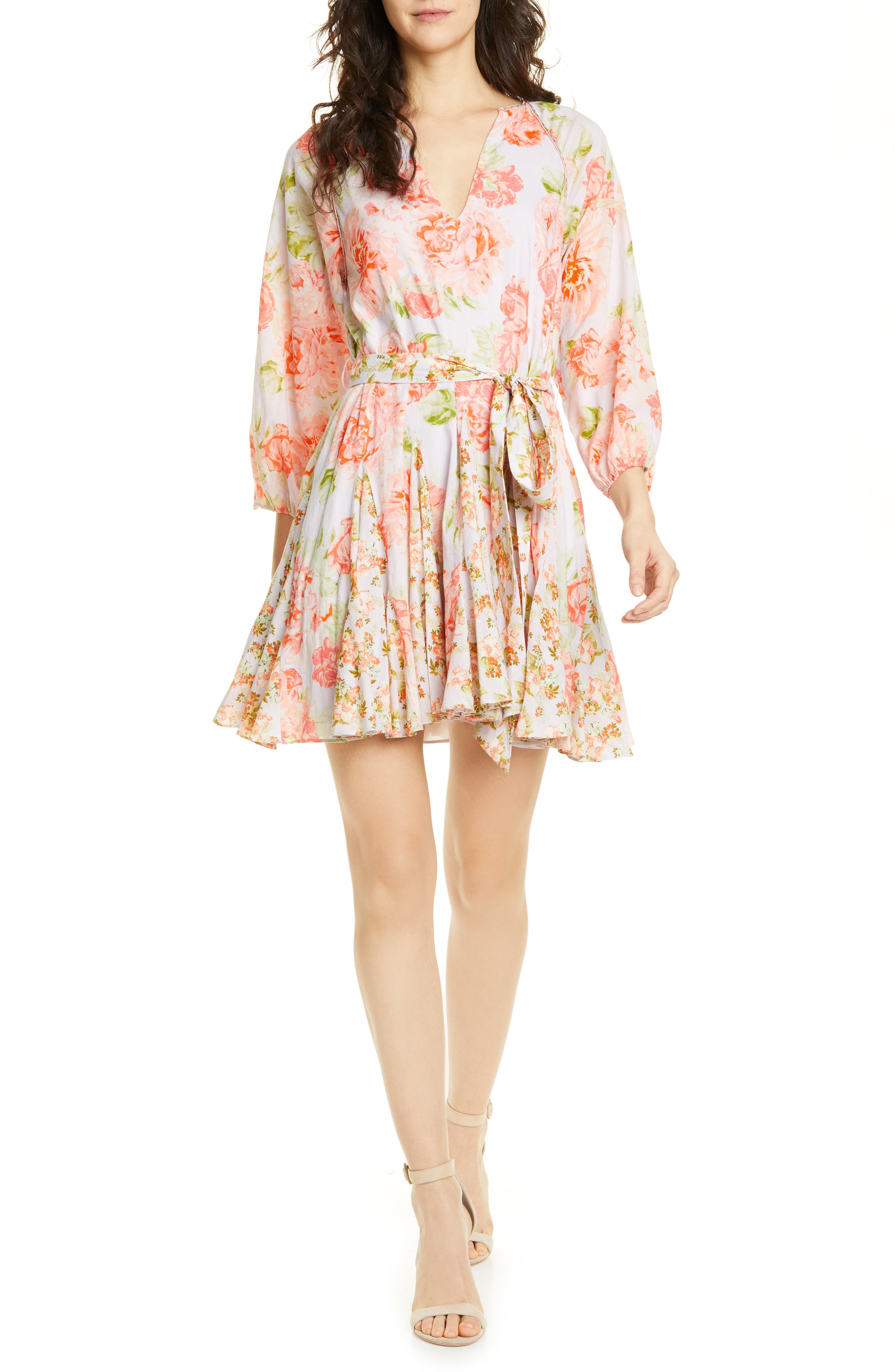 Alice + Olivia Floral Tie Front Cotton Dress, Pink