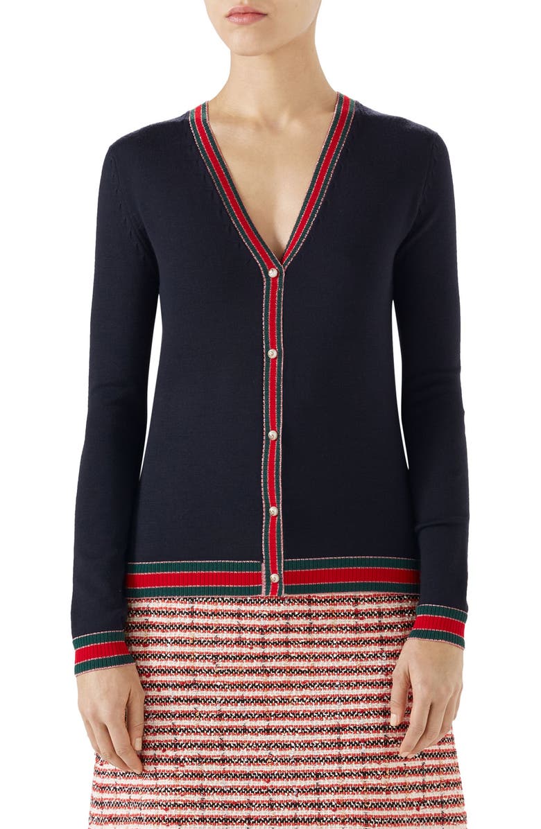 GUCCI STRIPE TRIM WOOL CARDIGAN,411610X5793