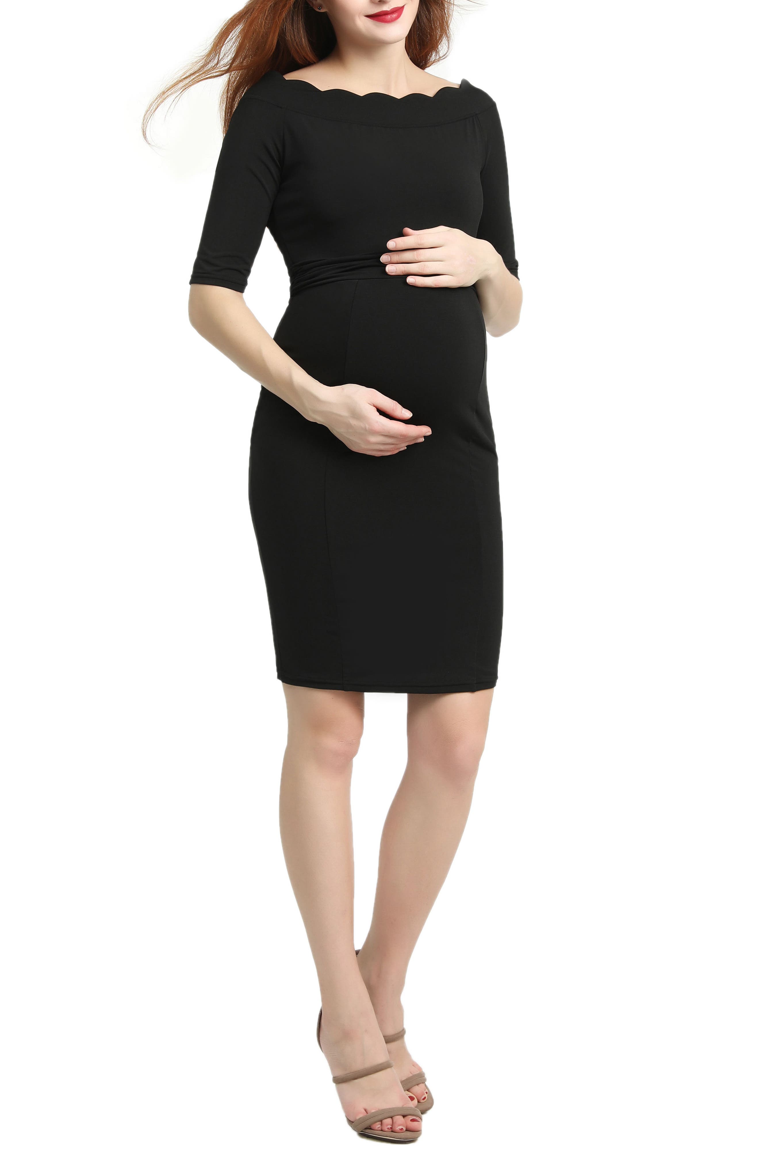 Kimi And Kai Kendall Scallop Trim Body-Con Maternity Dress, Black