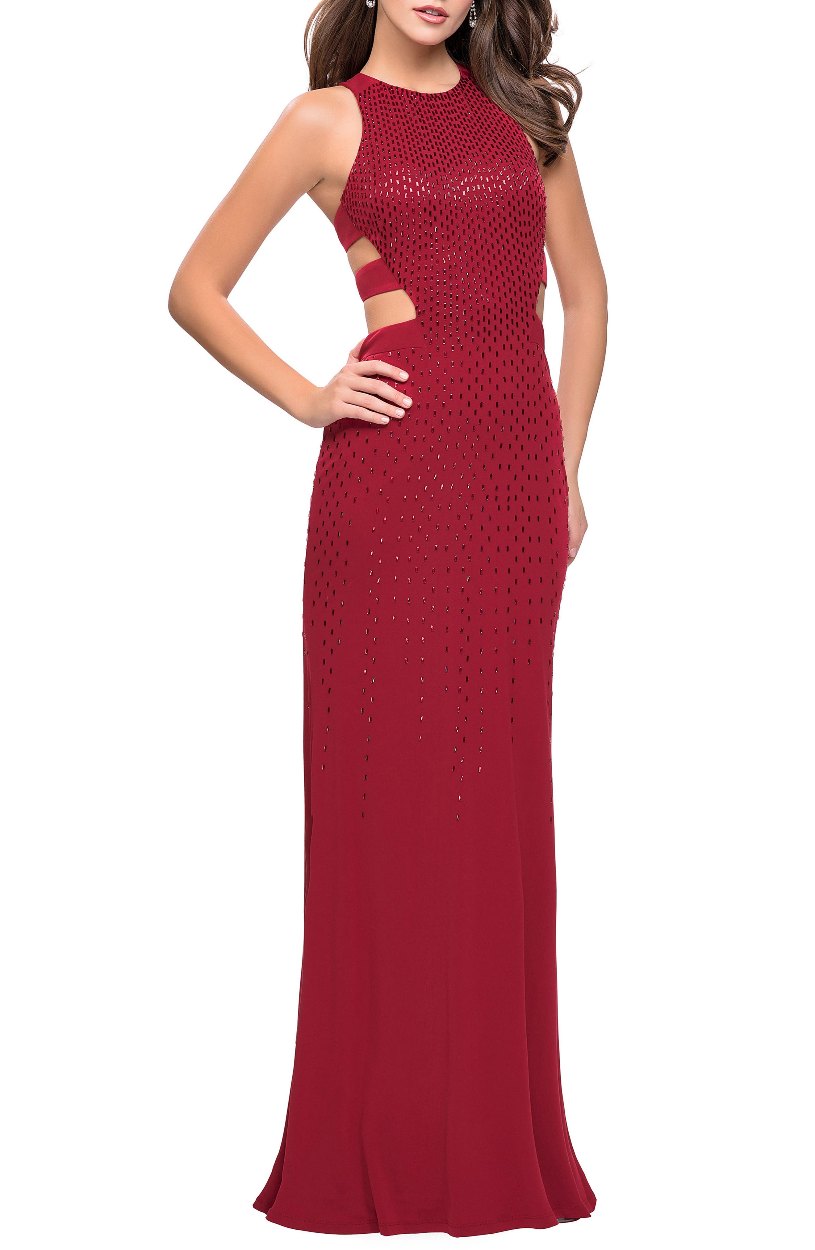 La Femme Cutout Embellished Jersey Gown