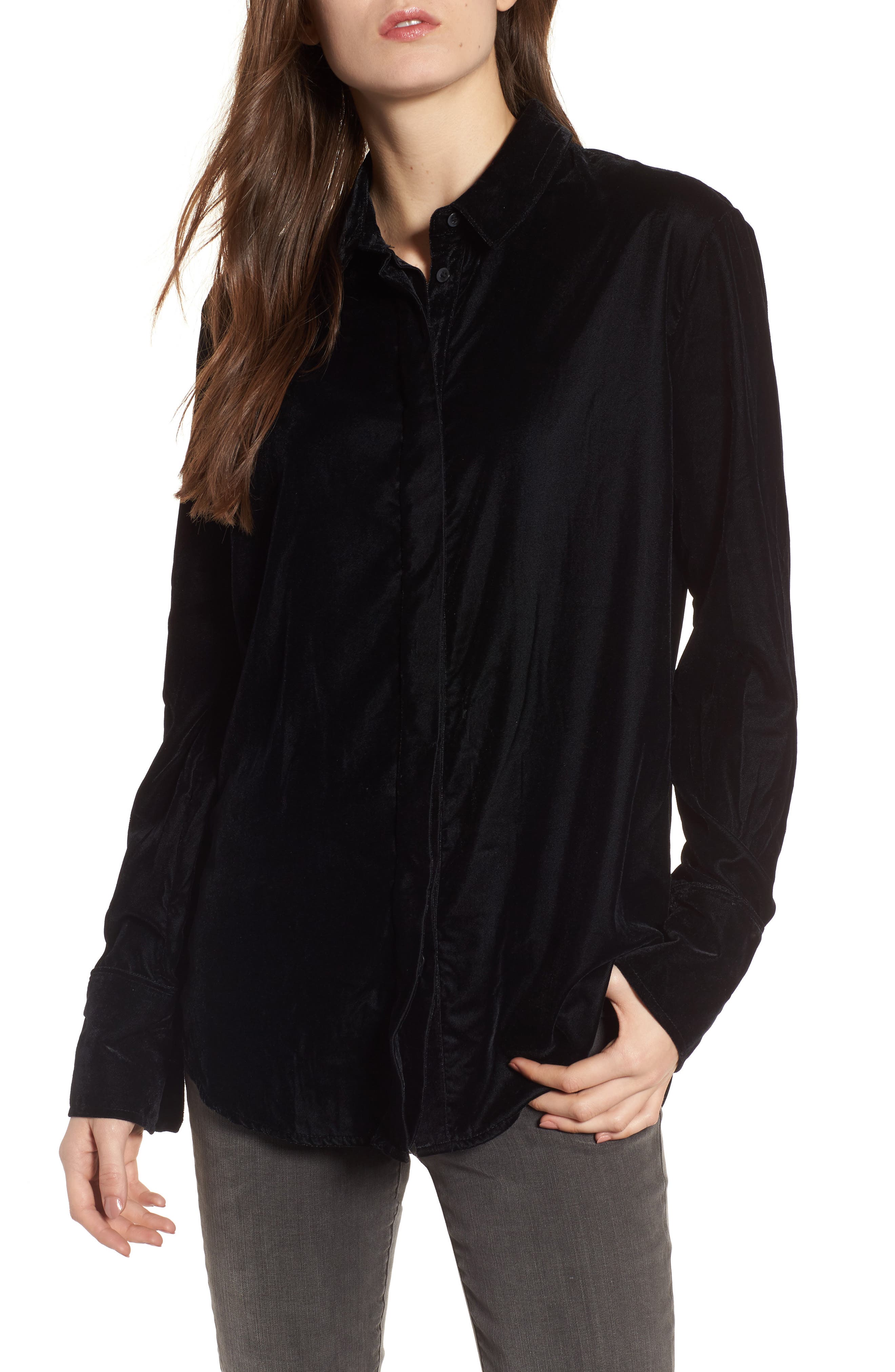 Treasure & Bond Velvet Boyfriend Shirt Nordstrom