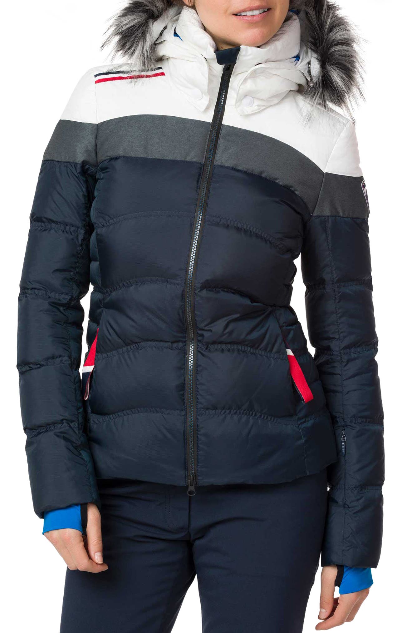 Rossignol Hiver Tailored Fit Waterproof 750-Fill-Power Down Jacket With Faux Fur Trim
