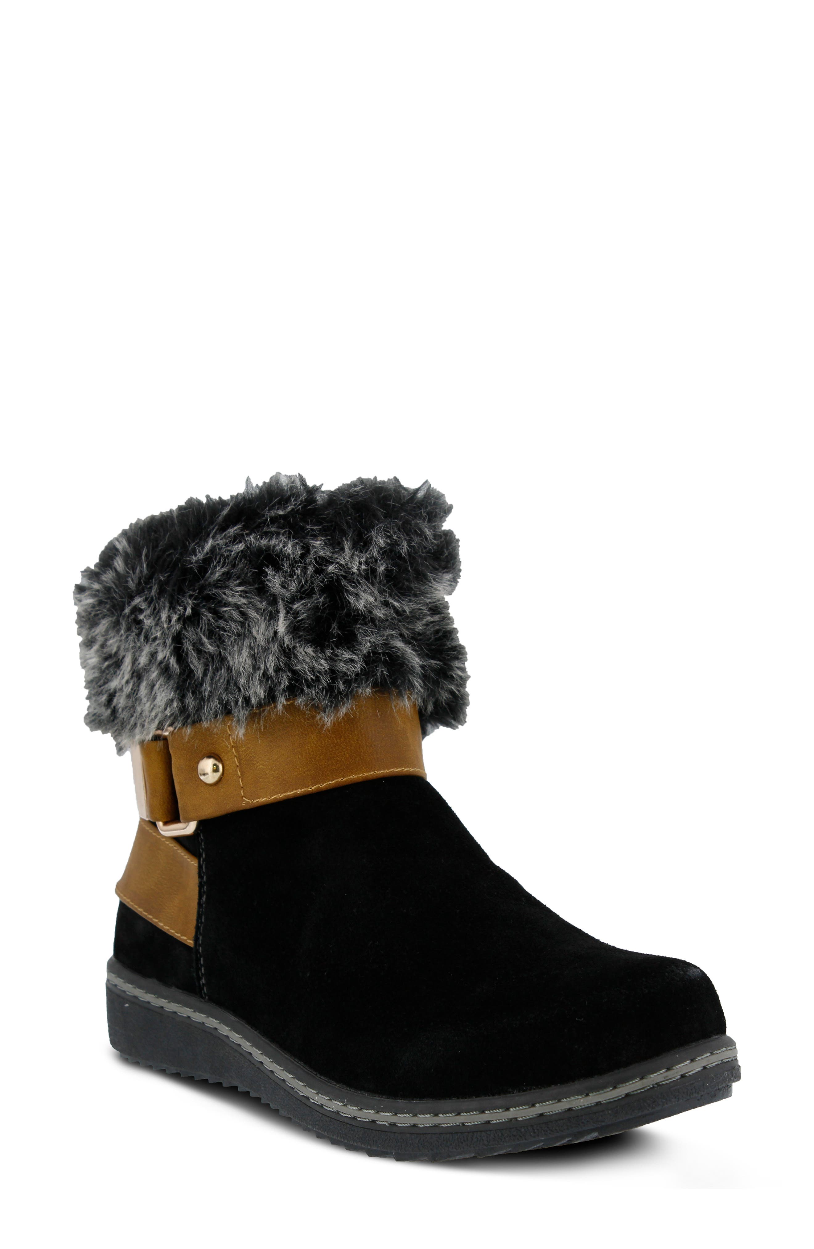 Spring Step Water Resistant Faux Fur Bootie - Black