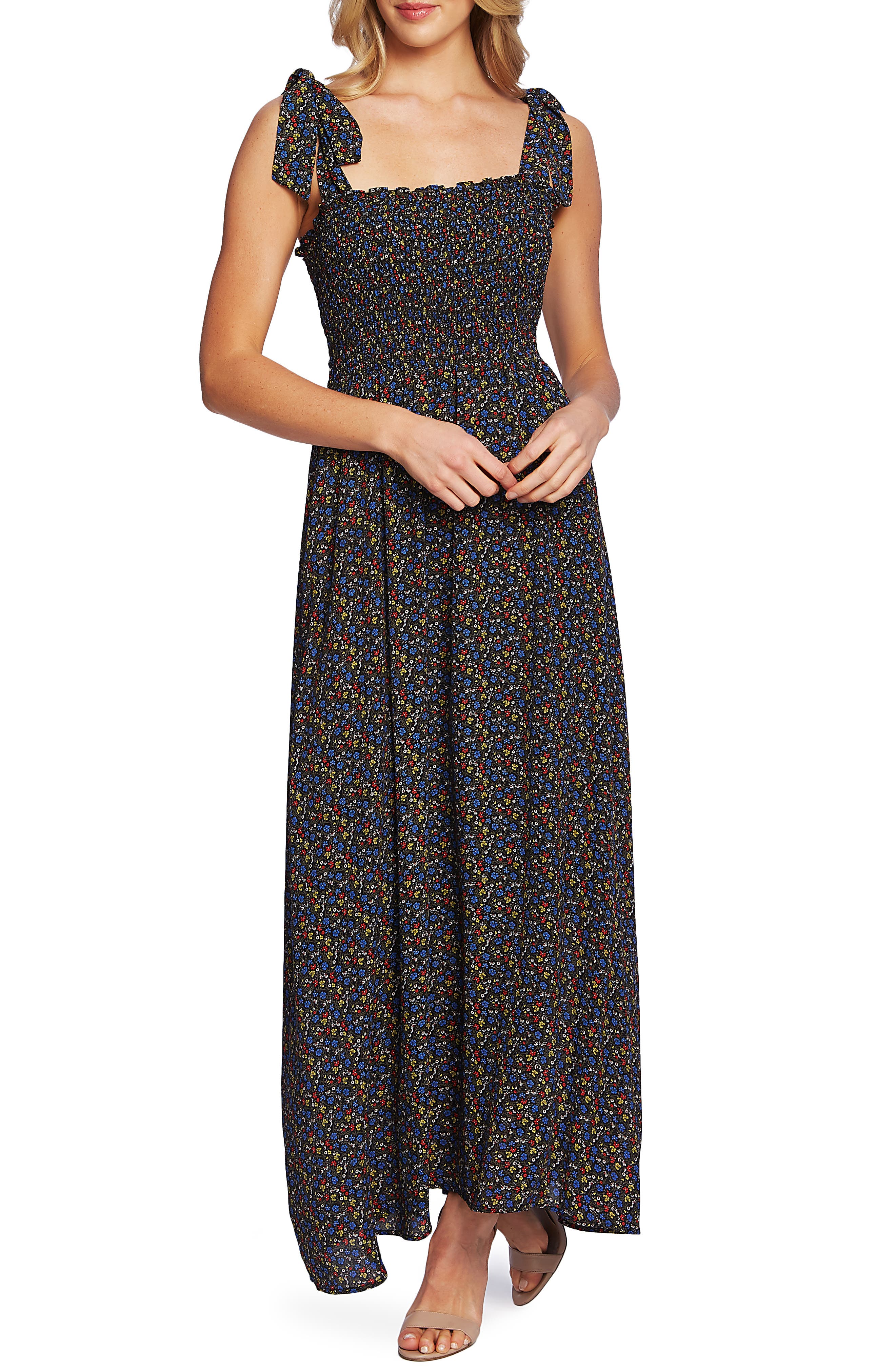 Cece Ditsy Print Maxi Dress, Black