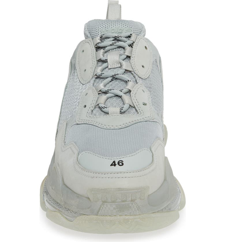Balenciaga Triple S Clear Sole Mesh, Nubuck And Leather Sneakers In Grey