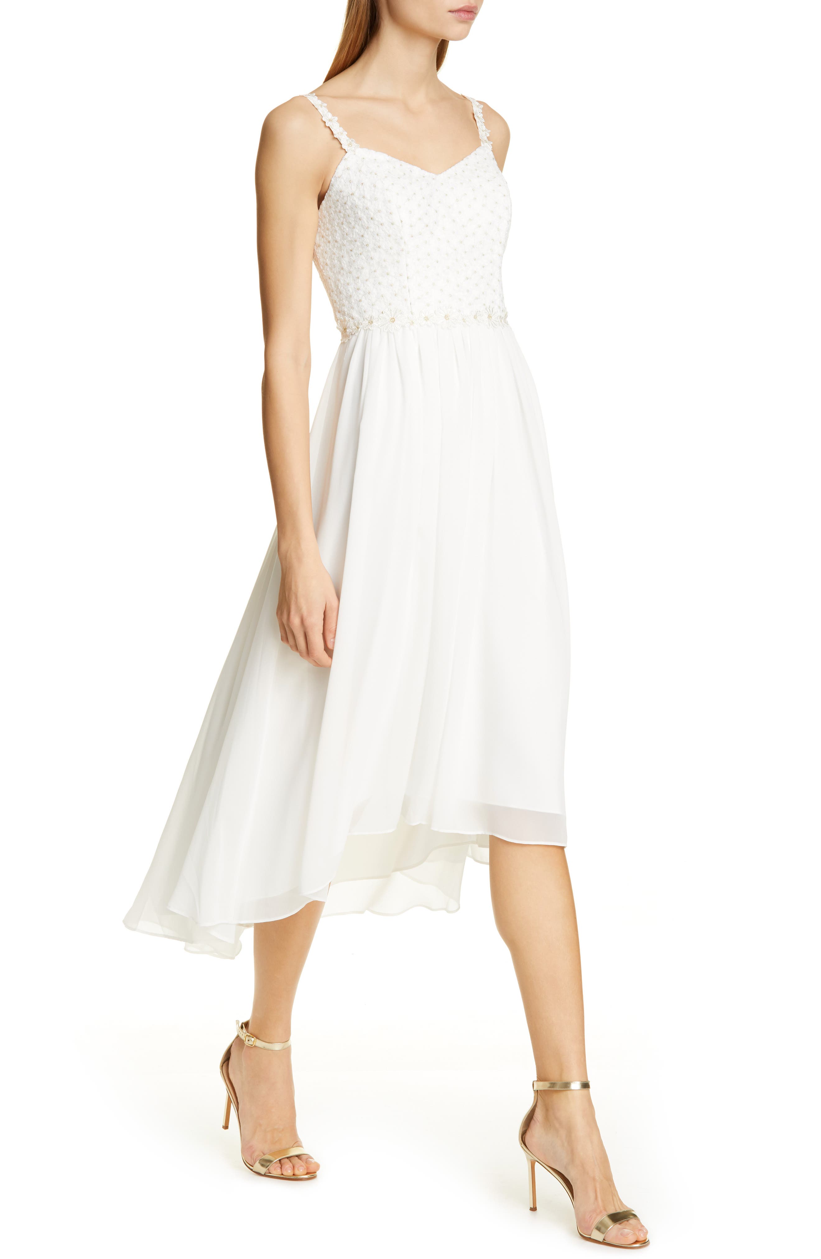Ted Baker London Rosemry Daisy Dip Hem Dress, White