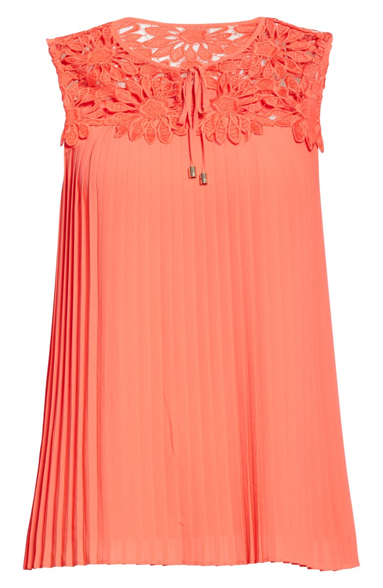Ted Baker Sherbey Lace Yoke Pleated Sleeveless Blouse In Bright Red