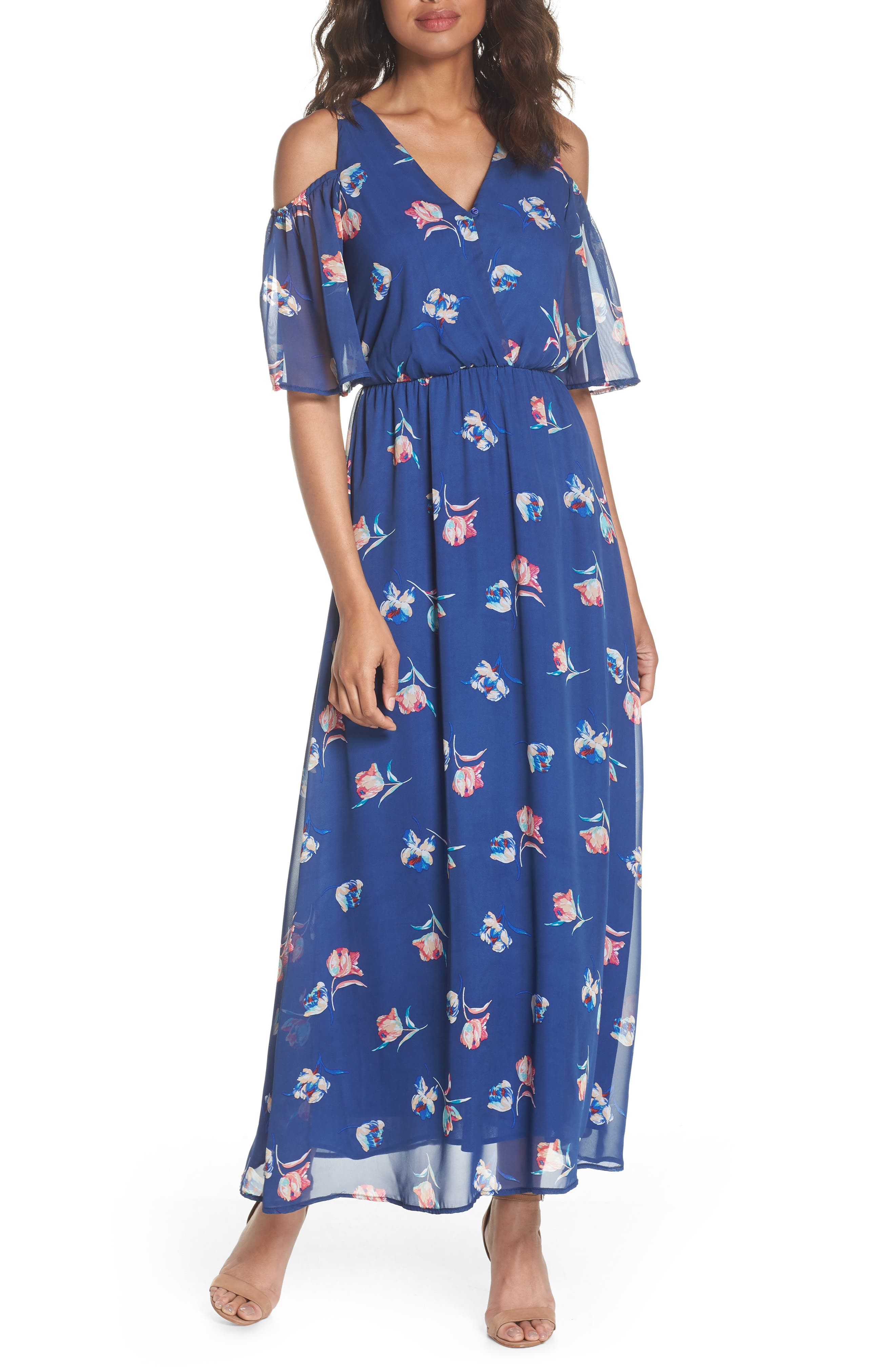 Fraiche By J Cold Shoulder Maxi Dress, Blue