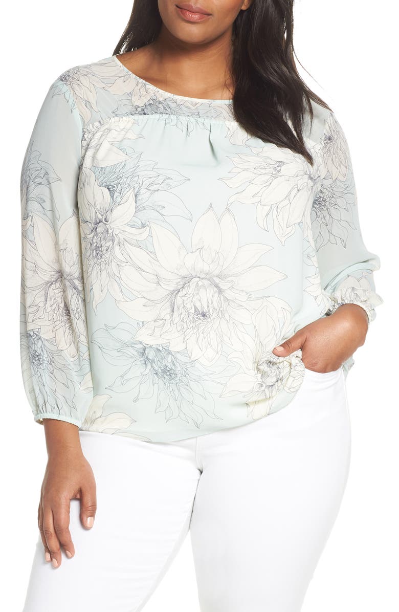 Vince Camuto Tops PAGODA BLOSSOMS SHIRRED BLOUSE