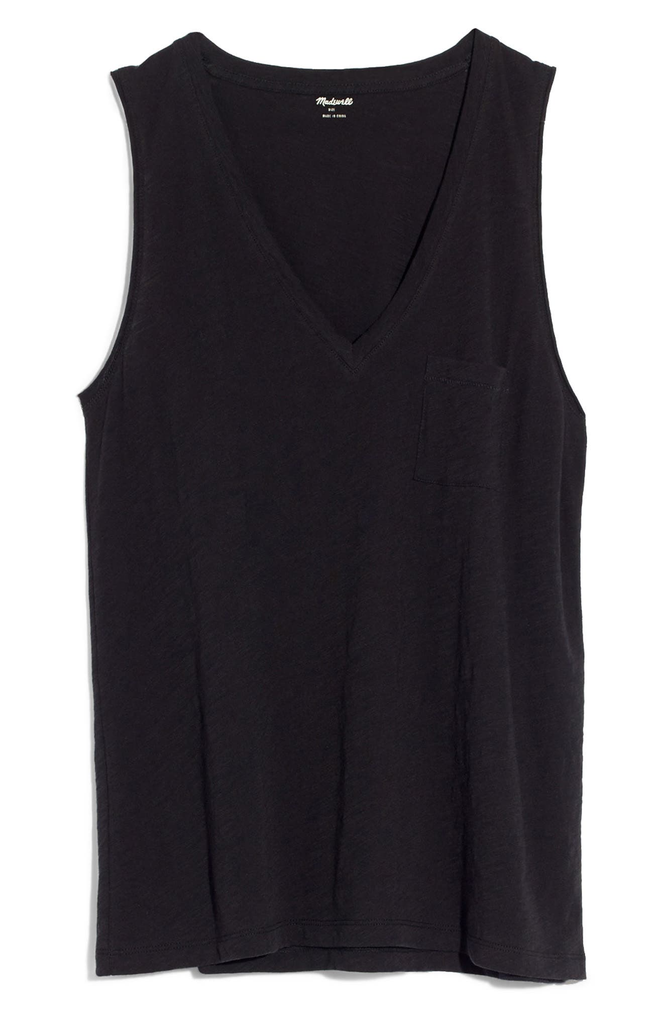 Madewell Whisper Cotton V Neck Pocket Tank In 纯黑色 ModeSens