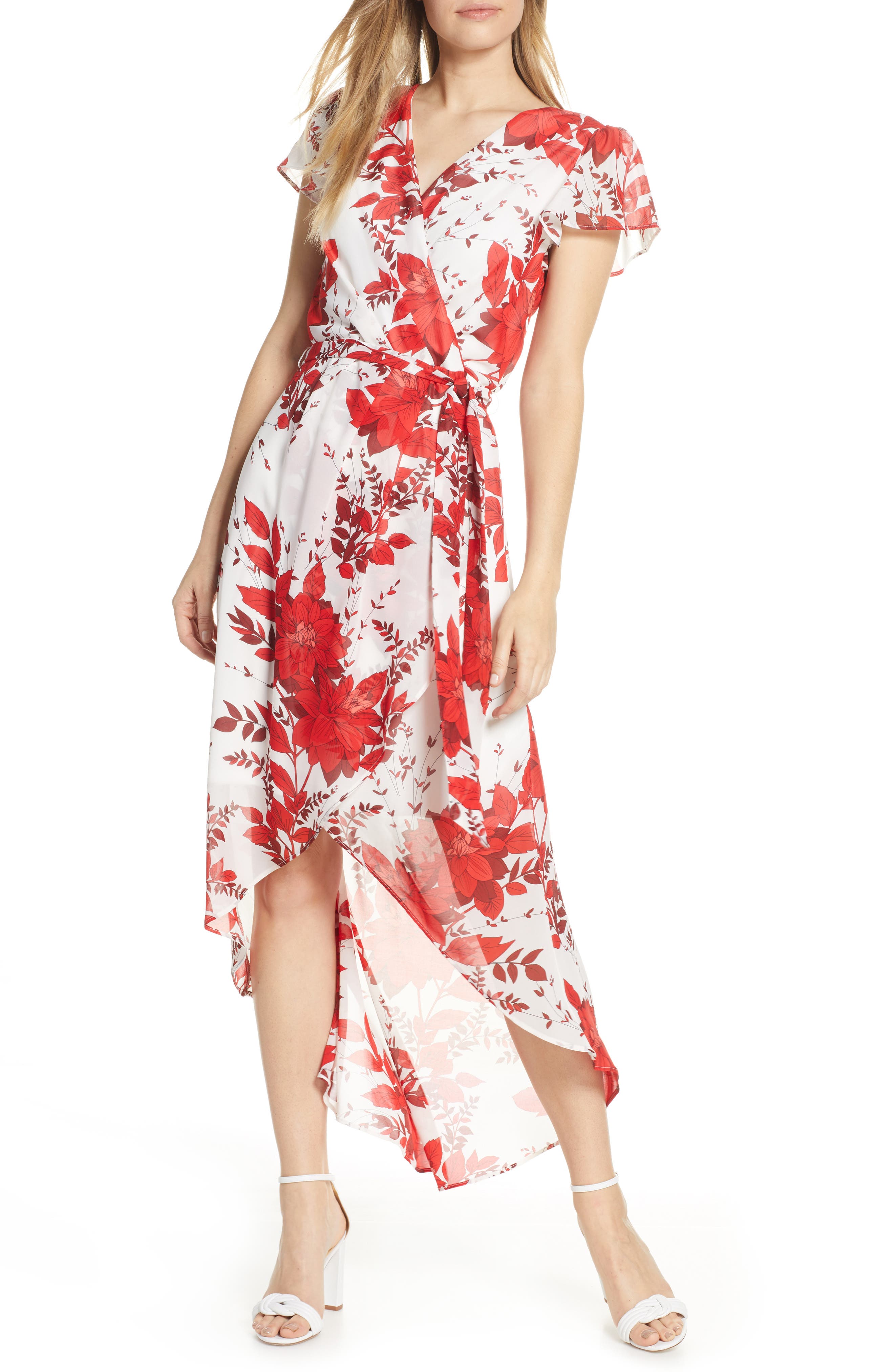 Julia Jordan High/low Floral Wrap Dress, Red