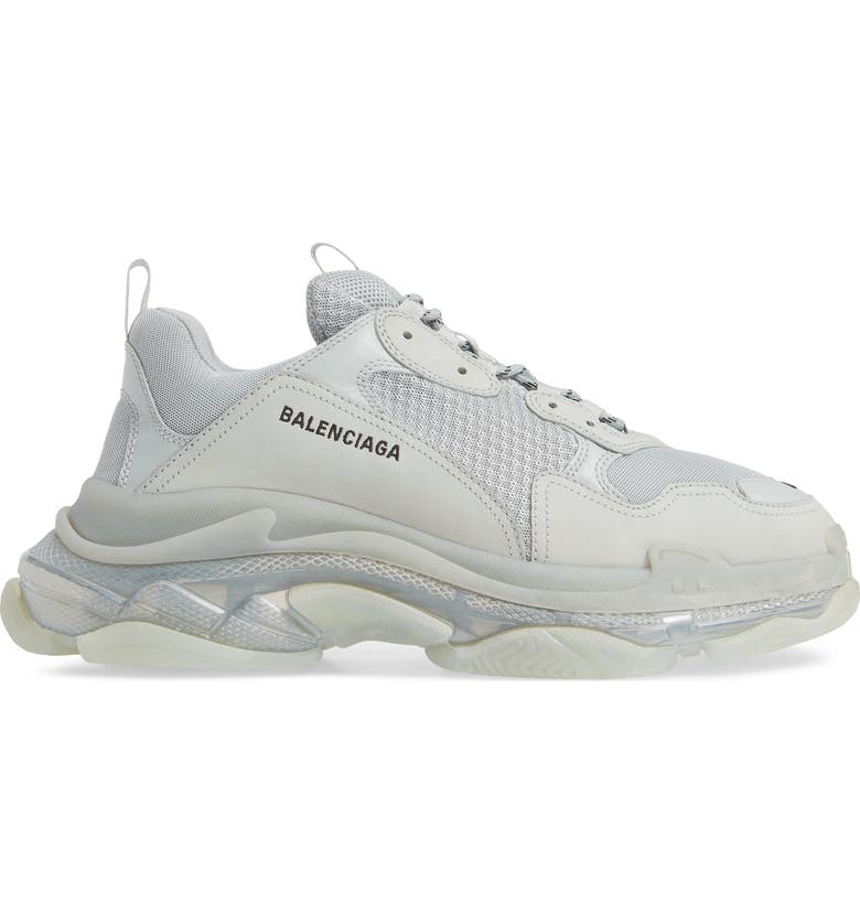 Balenciaga Triple S Clear Sole Mesh, Nubuck And Leather Sneakers In Grey