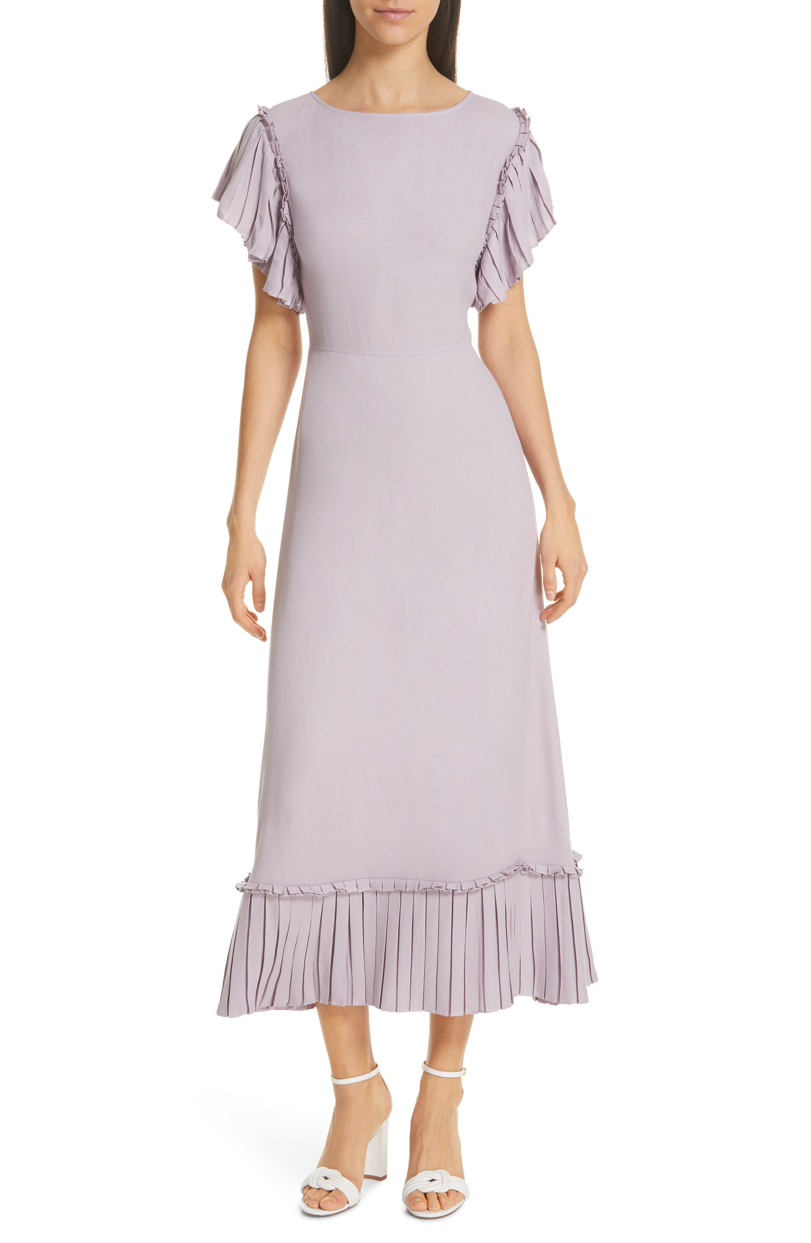 Kate Spade New York Pleat Trim Crepe Midi Dress, Purple