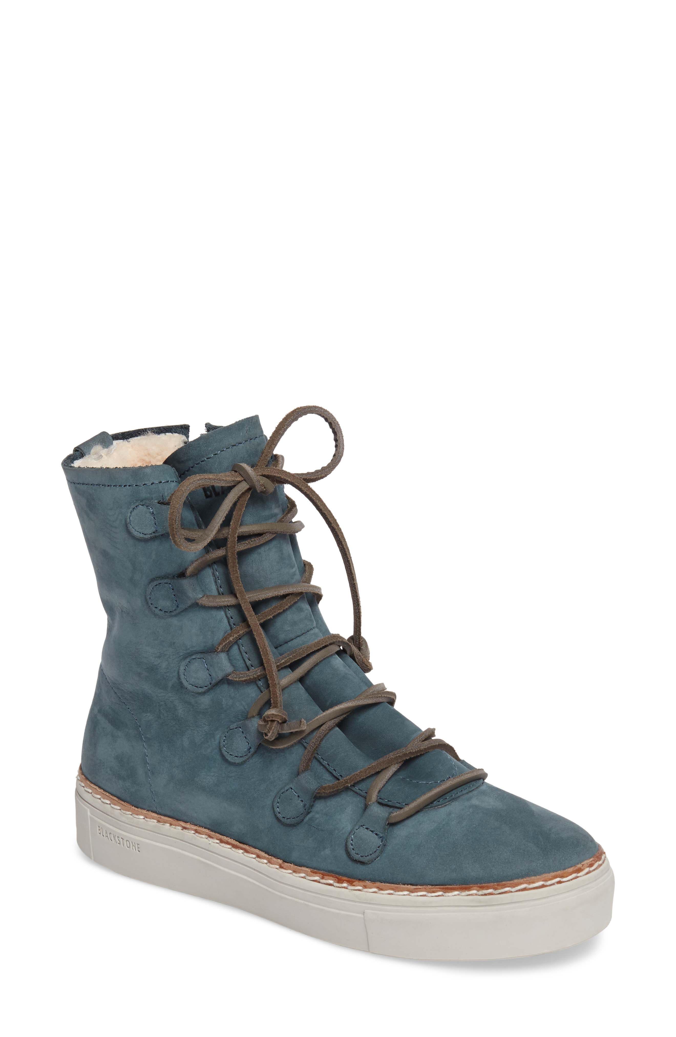 Blackstone Ol26 Genuine Shearling Lined Lace-Up Bootie, Blue