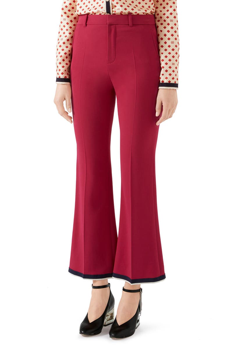 Gucci Stretch Cady Crop Bootcut Pants In Raspberry Cake