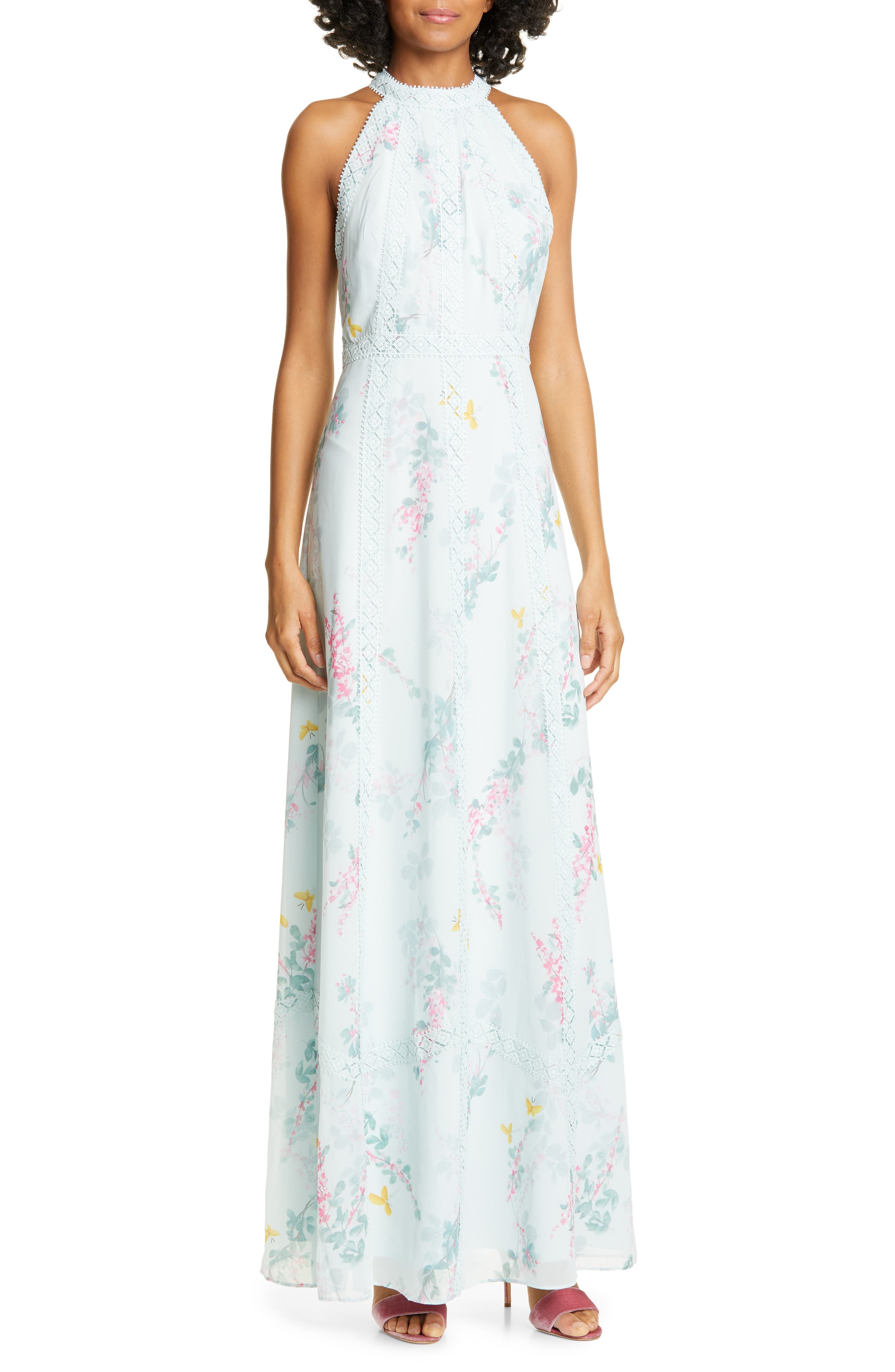 Ted Baker London Dahleen Sorbet Lace Trim Halter Maxi Dress, Green