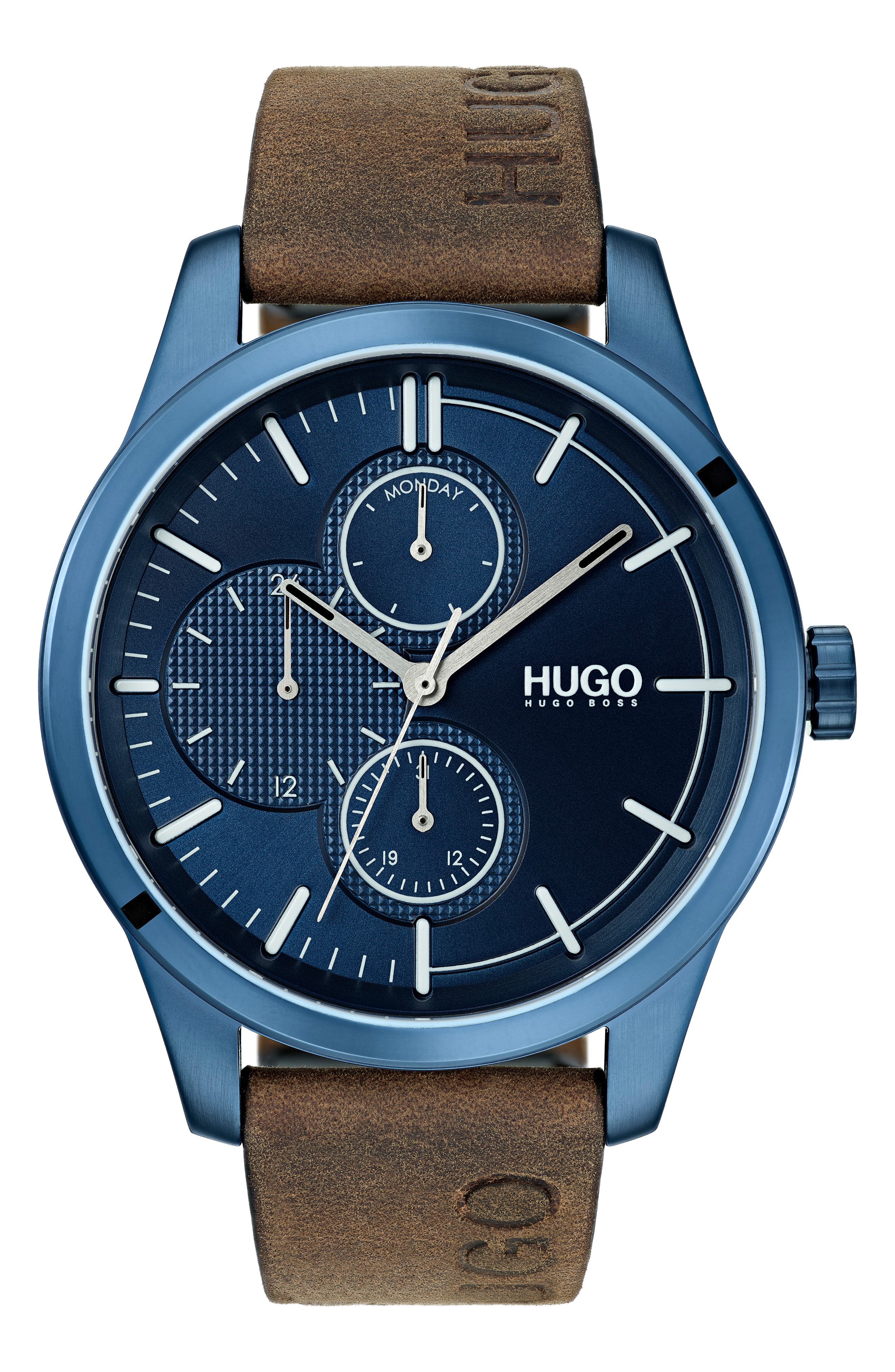 HUGO Discover Multifunction Leather Strap Watch, 46mm Nordstrom