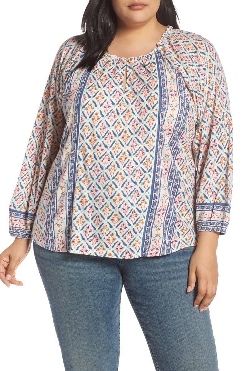 Lucky Brand Tops SHIRRED DETAIL PRINT BLOUSE