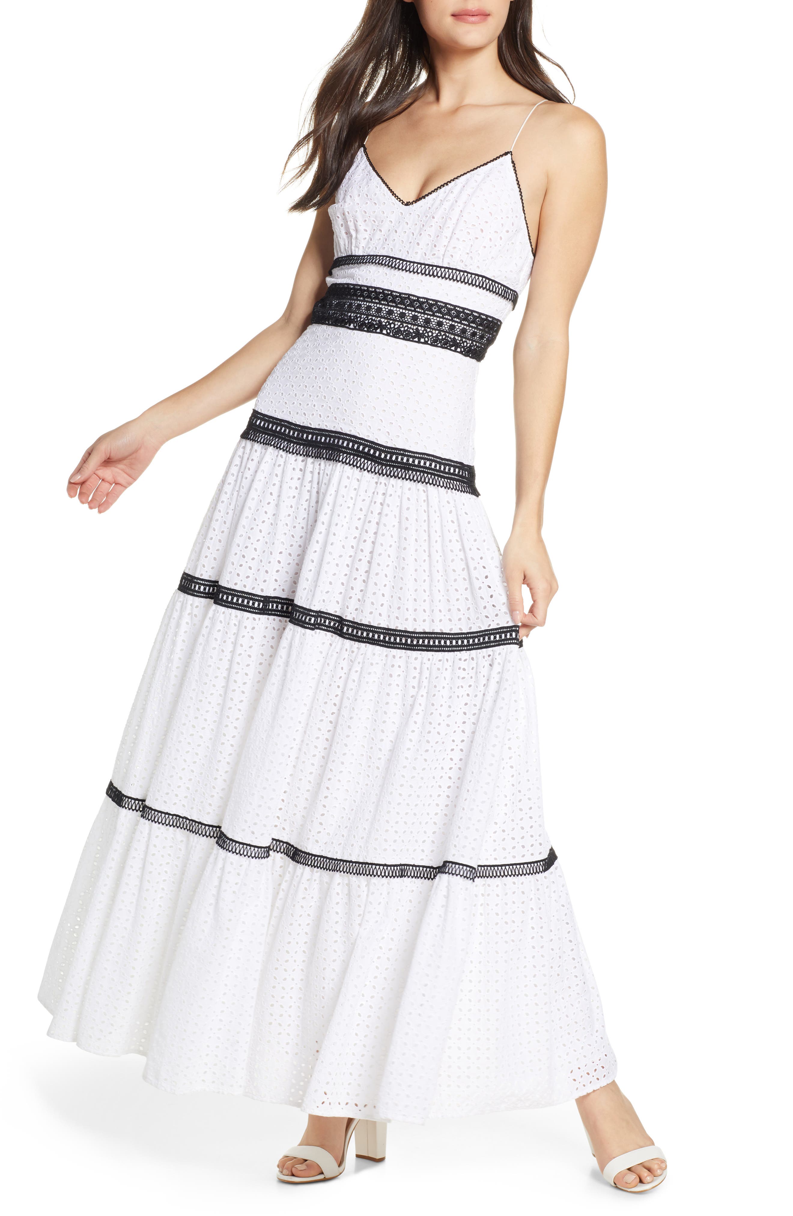 Jill Jill Stuart Black & White Cotton Eyelet Maxi Dress, White