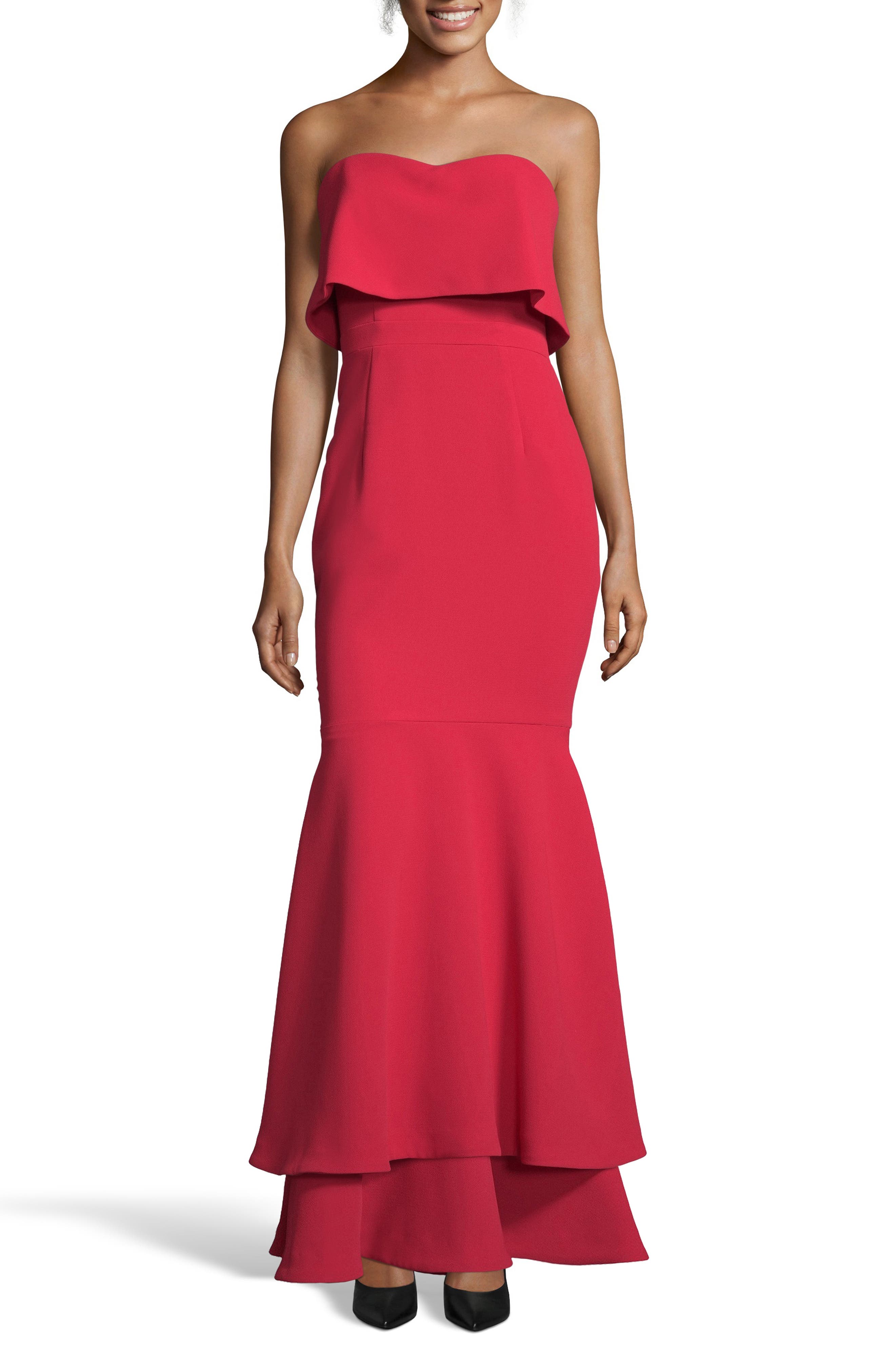 Xscape Tiered Mermaid Gown, Red