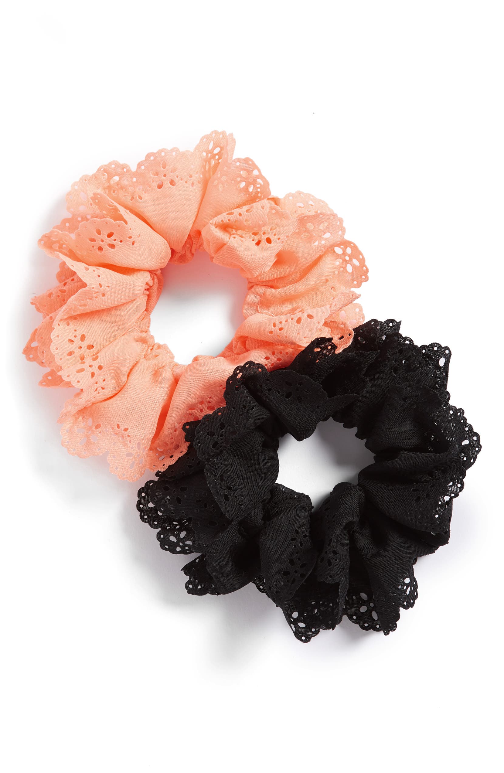 TASHA 2-Pack Eyelet Scrunchies, Main, color, BLACK/ PEACH
