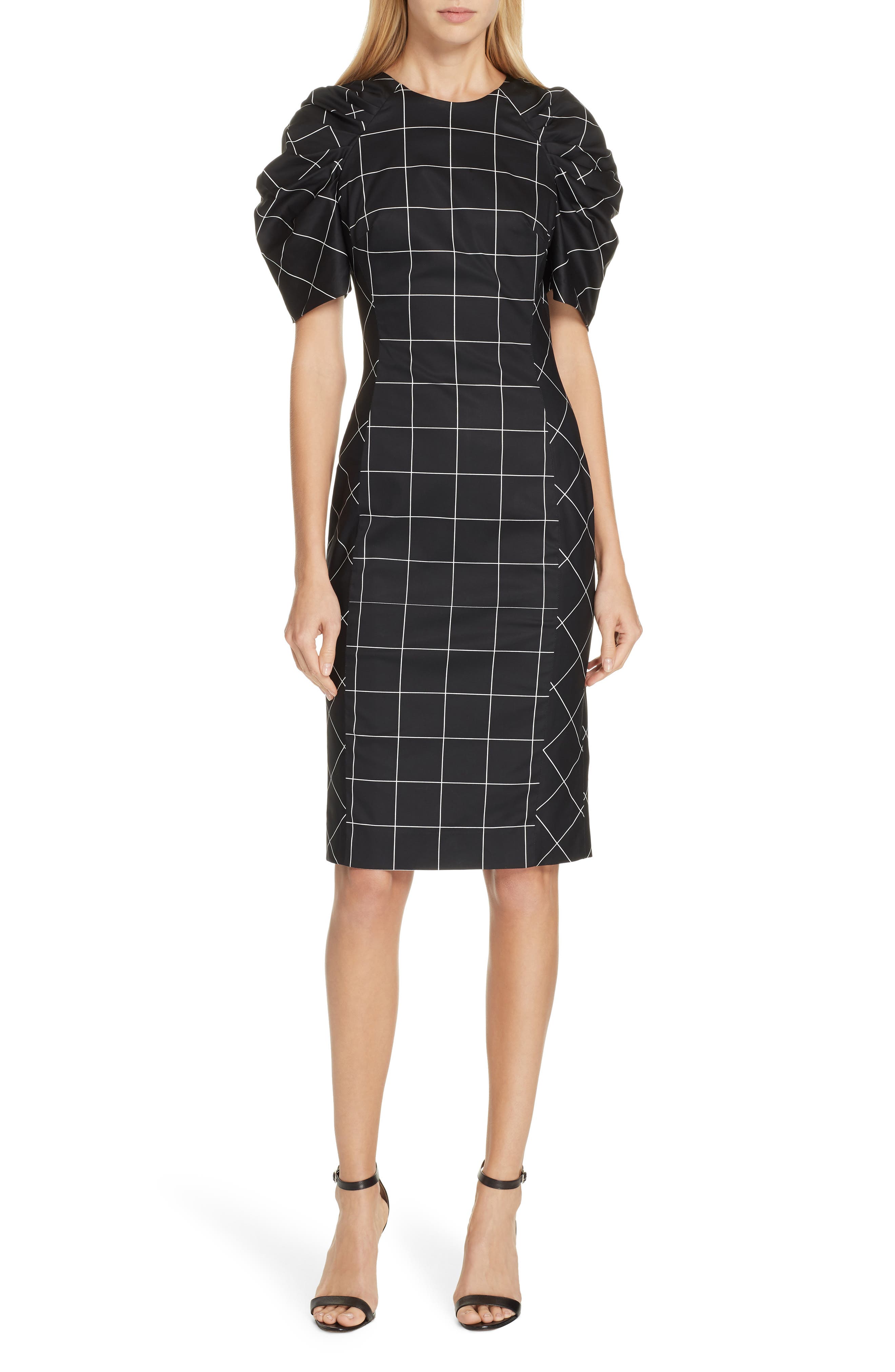 Milly Check Sheath Dress, Black