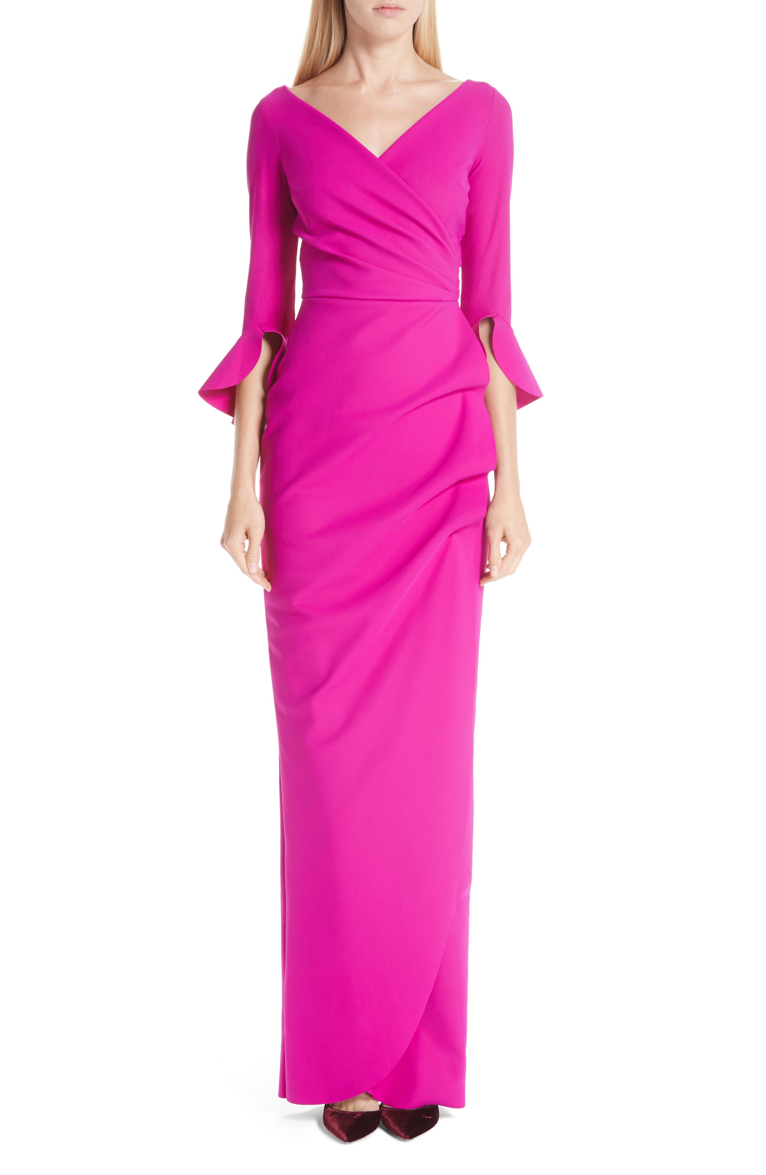 Chiara Boni La Petite Robe Ruched Bell Sleeve Evening Dress, 8 IT - Pink