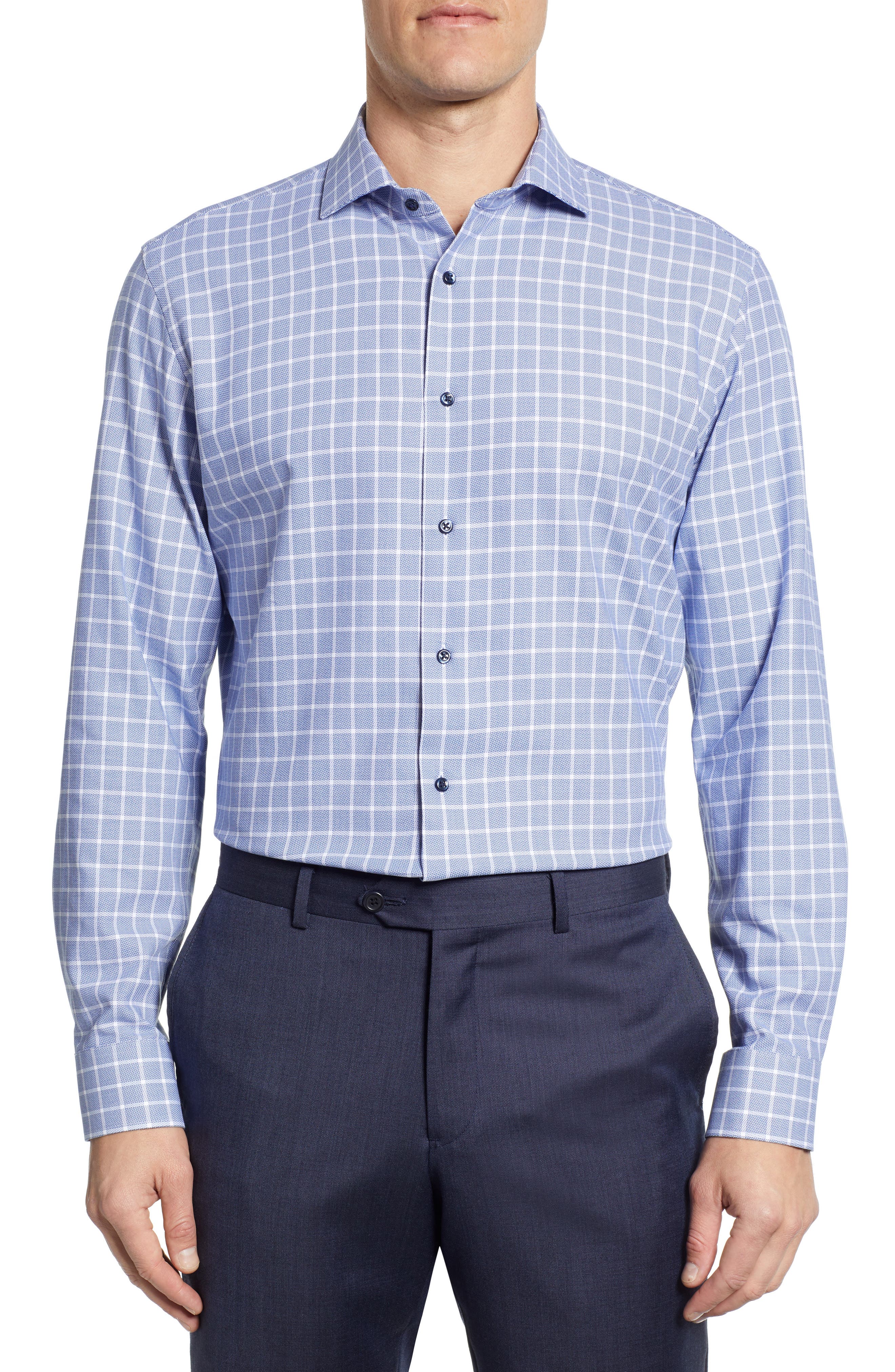Nordstrom Men's Shop TechSmart Trim Fit Stretch Plaid Dress Shirt