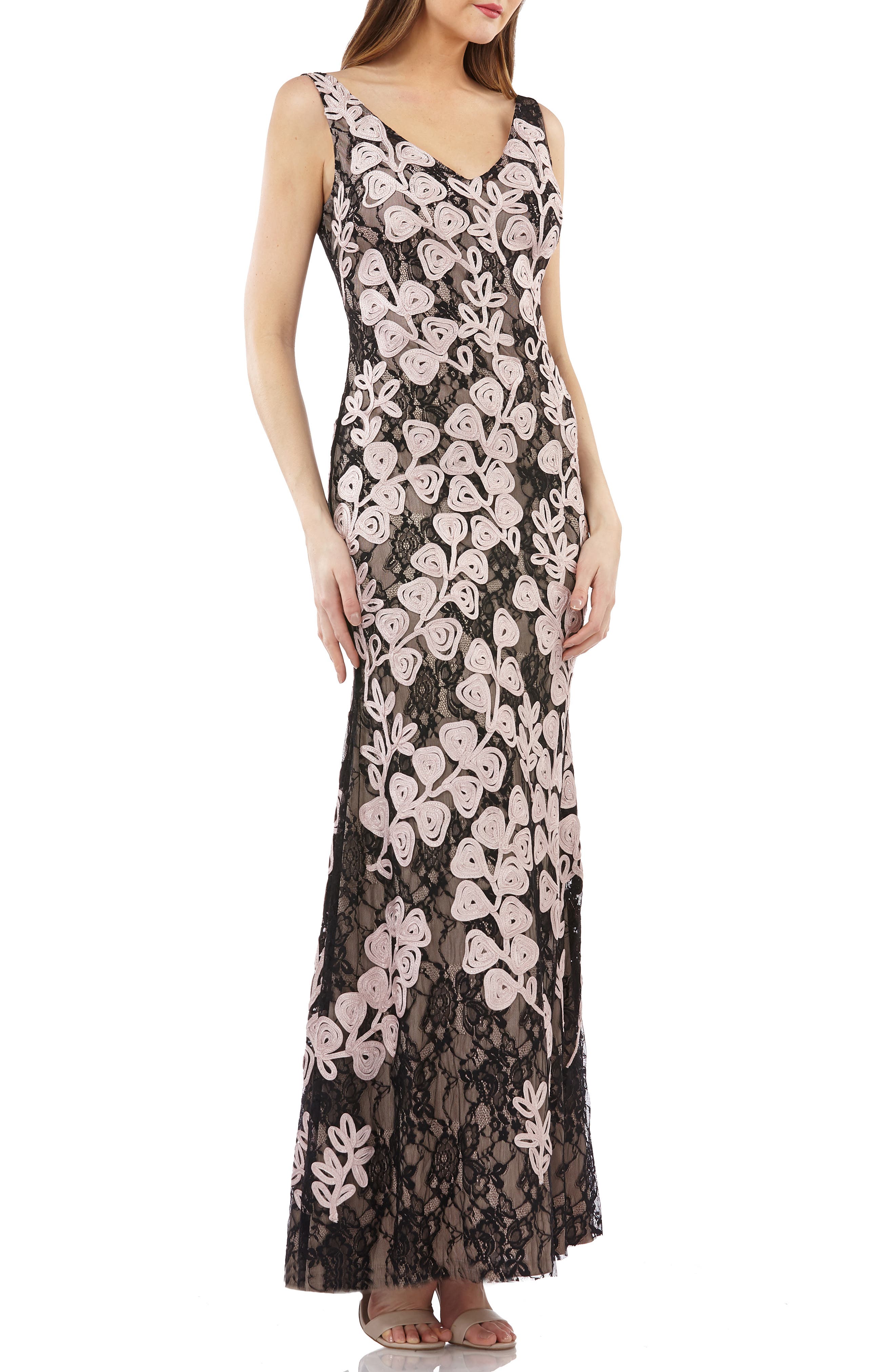 Js Collections Soutache Mermaid Gown, Black