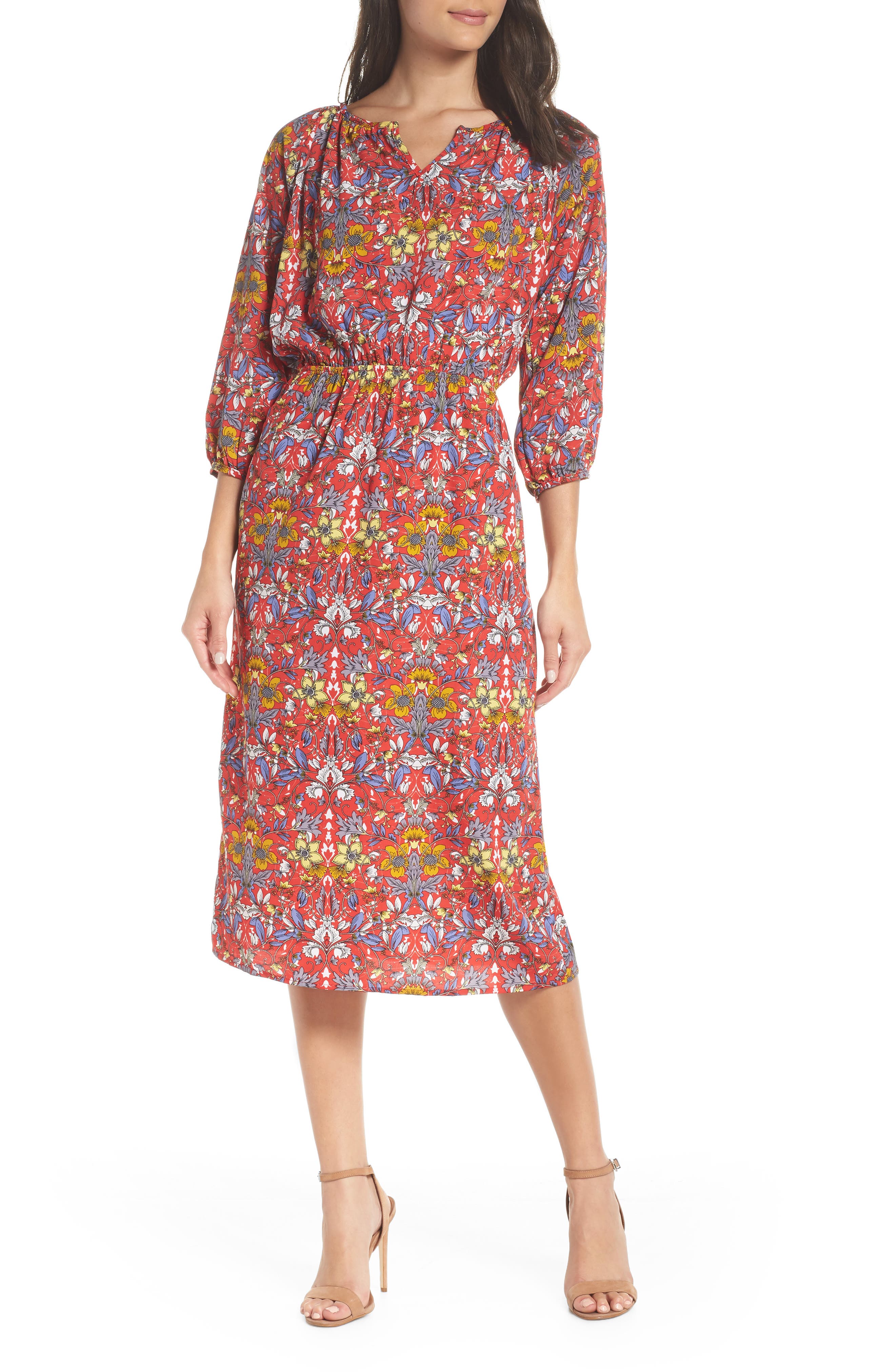 Fraiche By J Floral Blouson Dress, Red