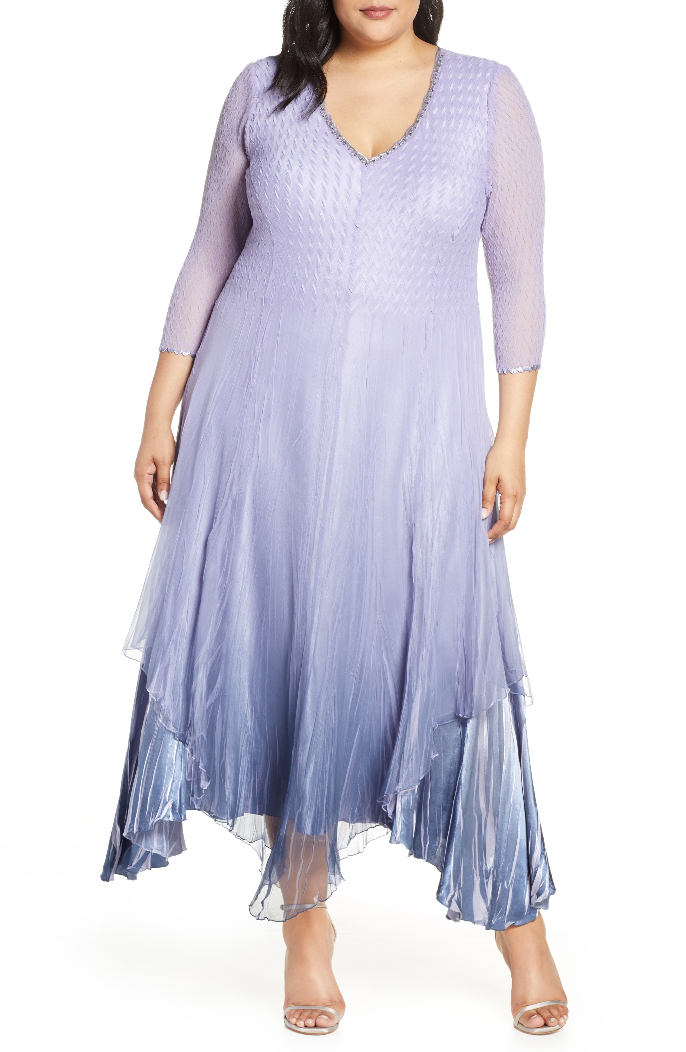 Plus Size Komarov Beaded V-Neck Chiffon Overlay Charmeuse Gown, Purple