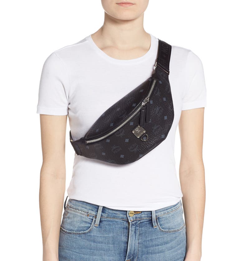MCM Fursten Visetos Small Belt Bag, Alternate, color, BLACK