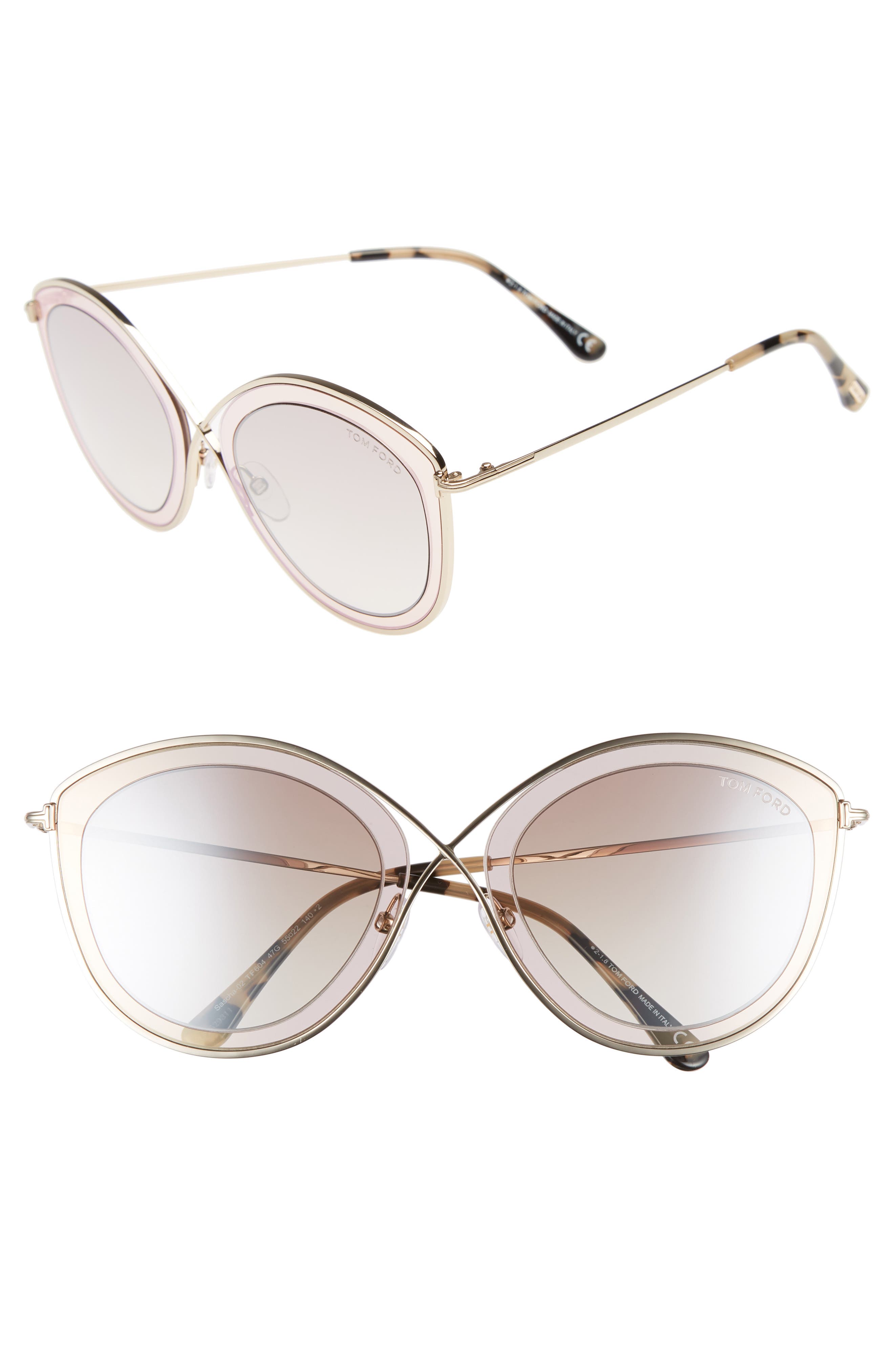 UPC 664689928873 product image for Women's Tom Ford Sascha 55Mm Butterfly Sunglasses - Light Brown/ Brown Mirror | upcitemdb.com