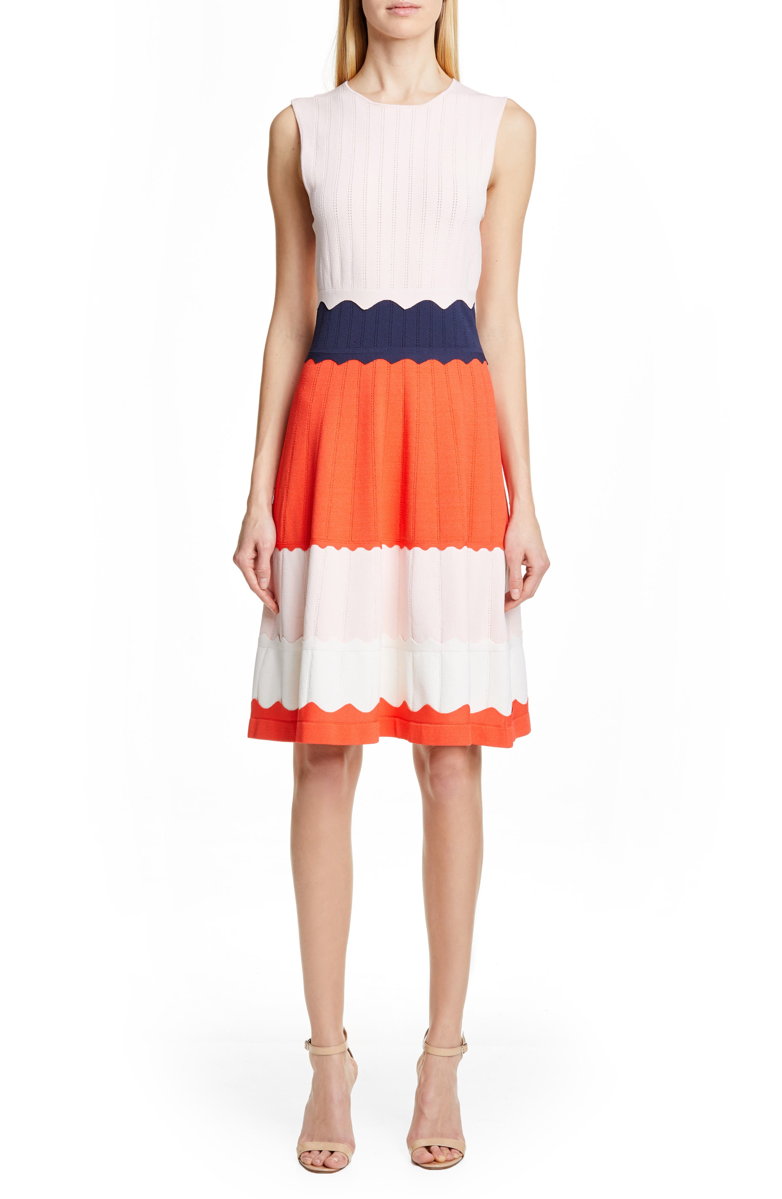 Lela Rose Colorblock Sweater Dress, White
