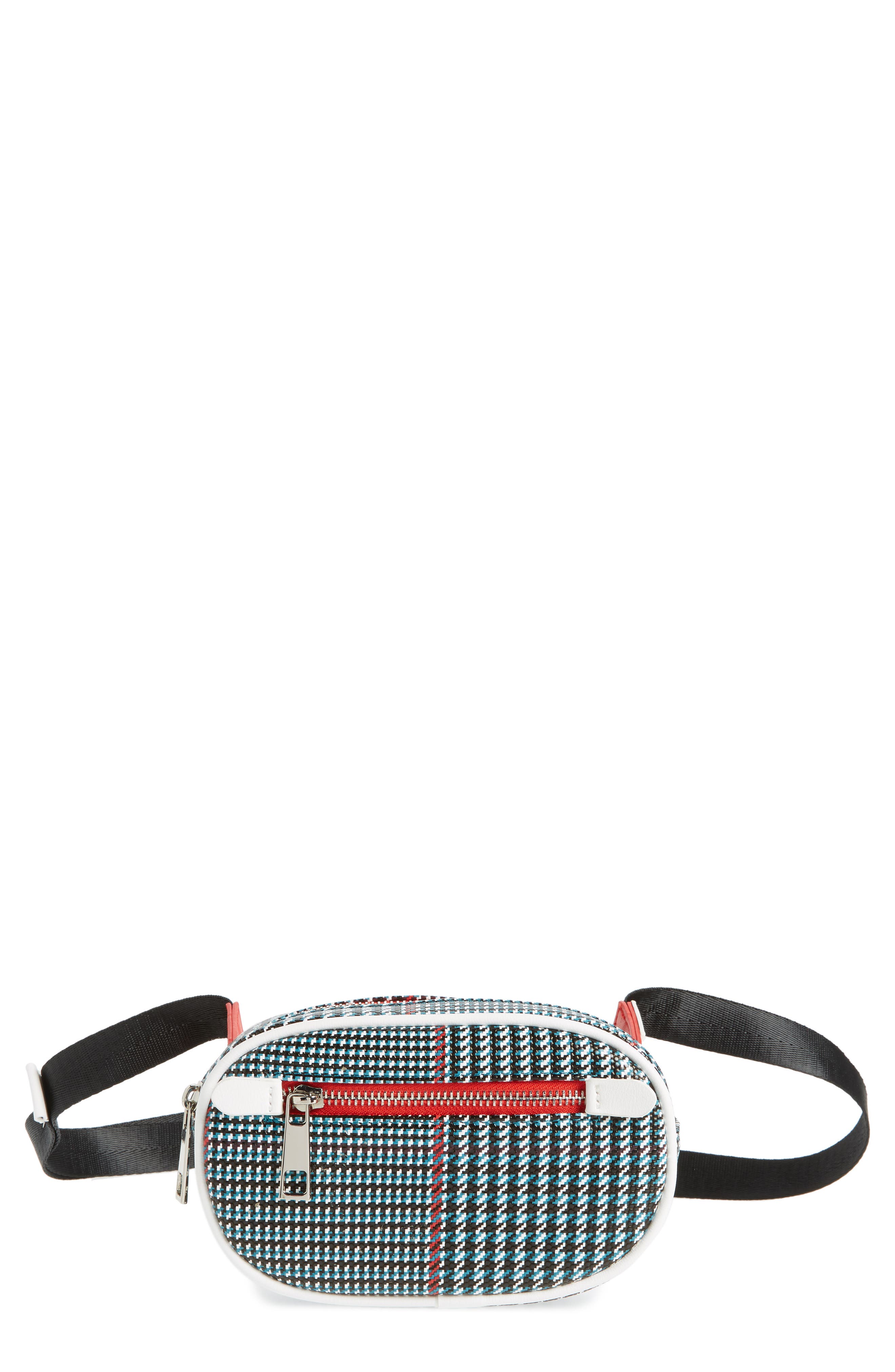 LIKE DREAMS Houndstooth Belt Bag, Main, color, BLUE MULTI