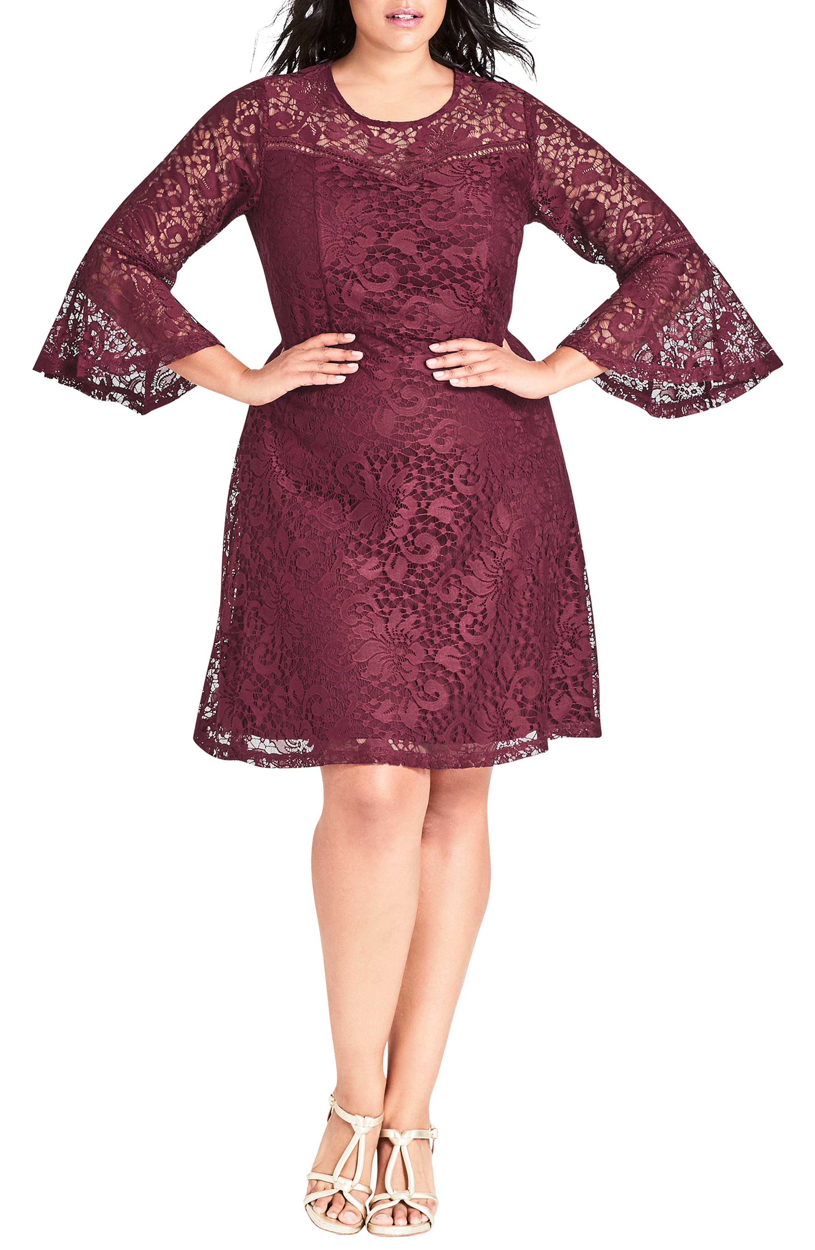 Plus Size City Chic Lace Fit & Flare Dress, Red
