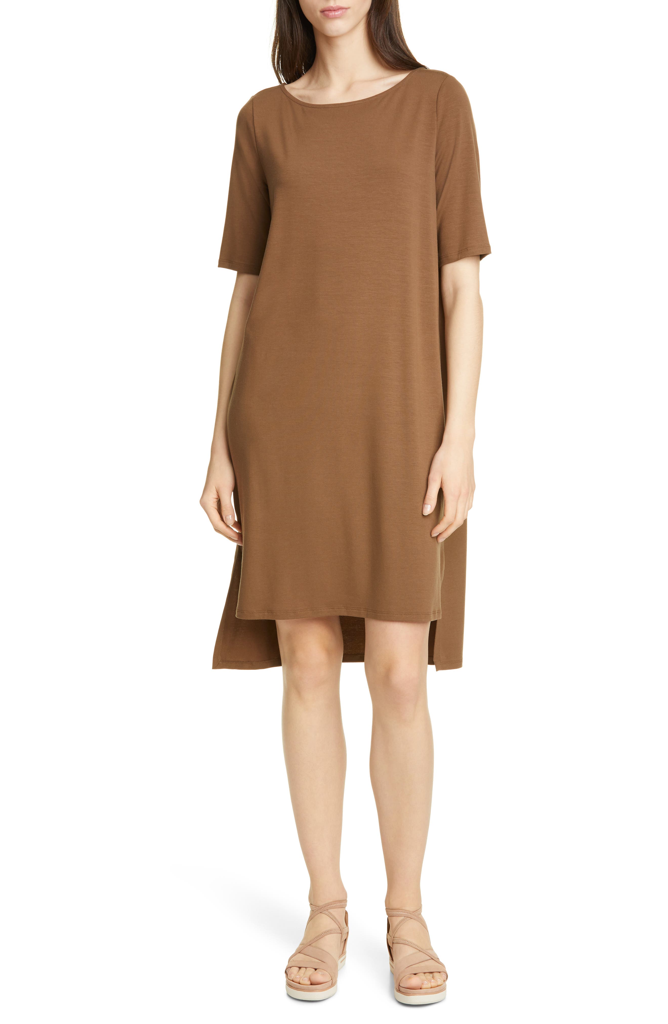 Petite Eileen Fisher High/low Shift Dress, Brown