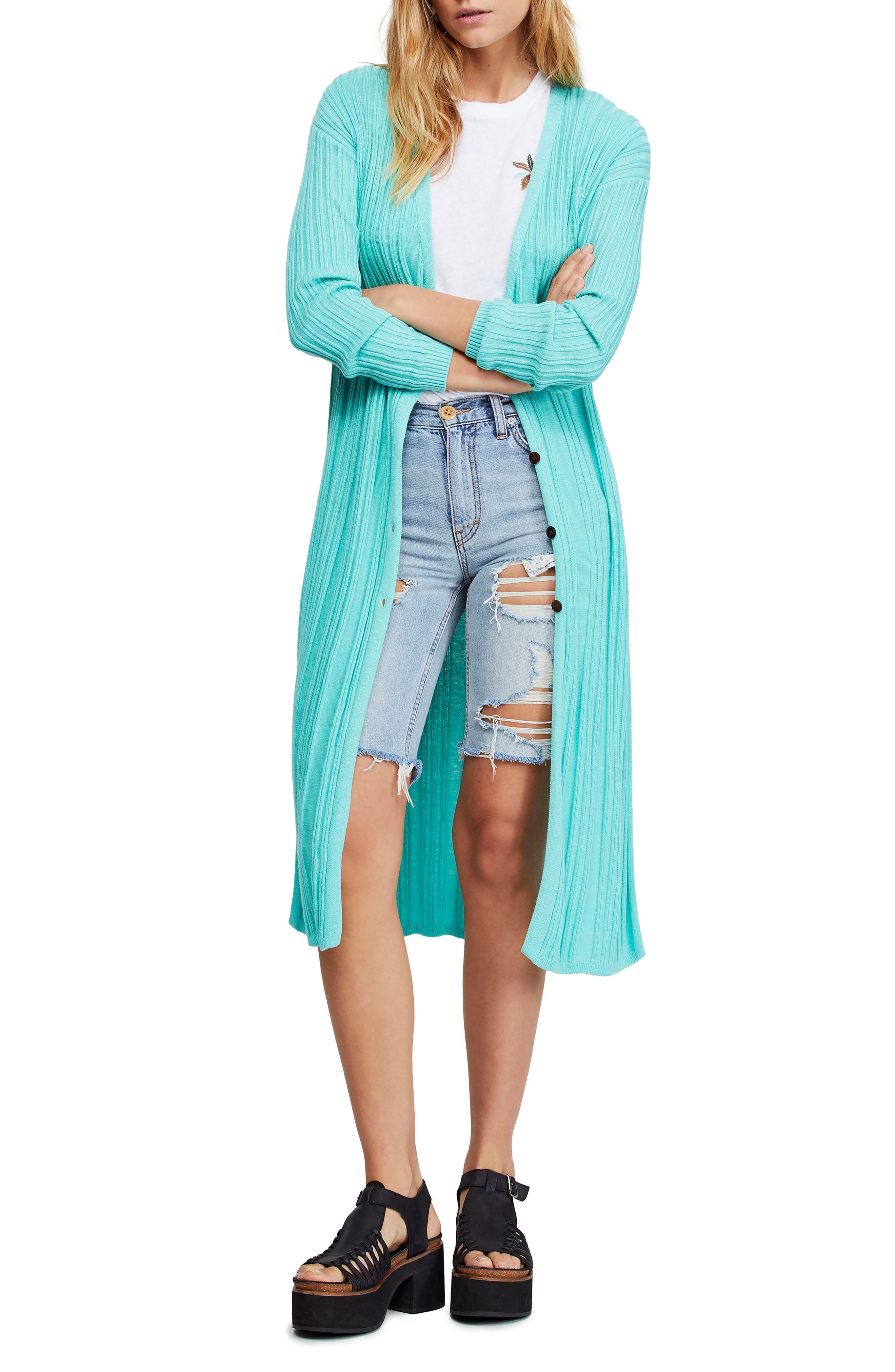 turquoise duster cardigan