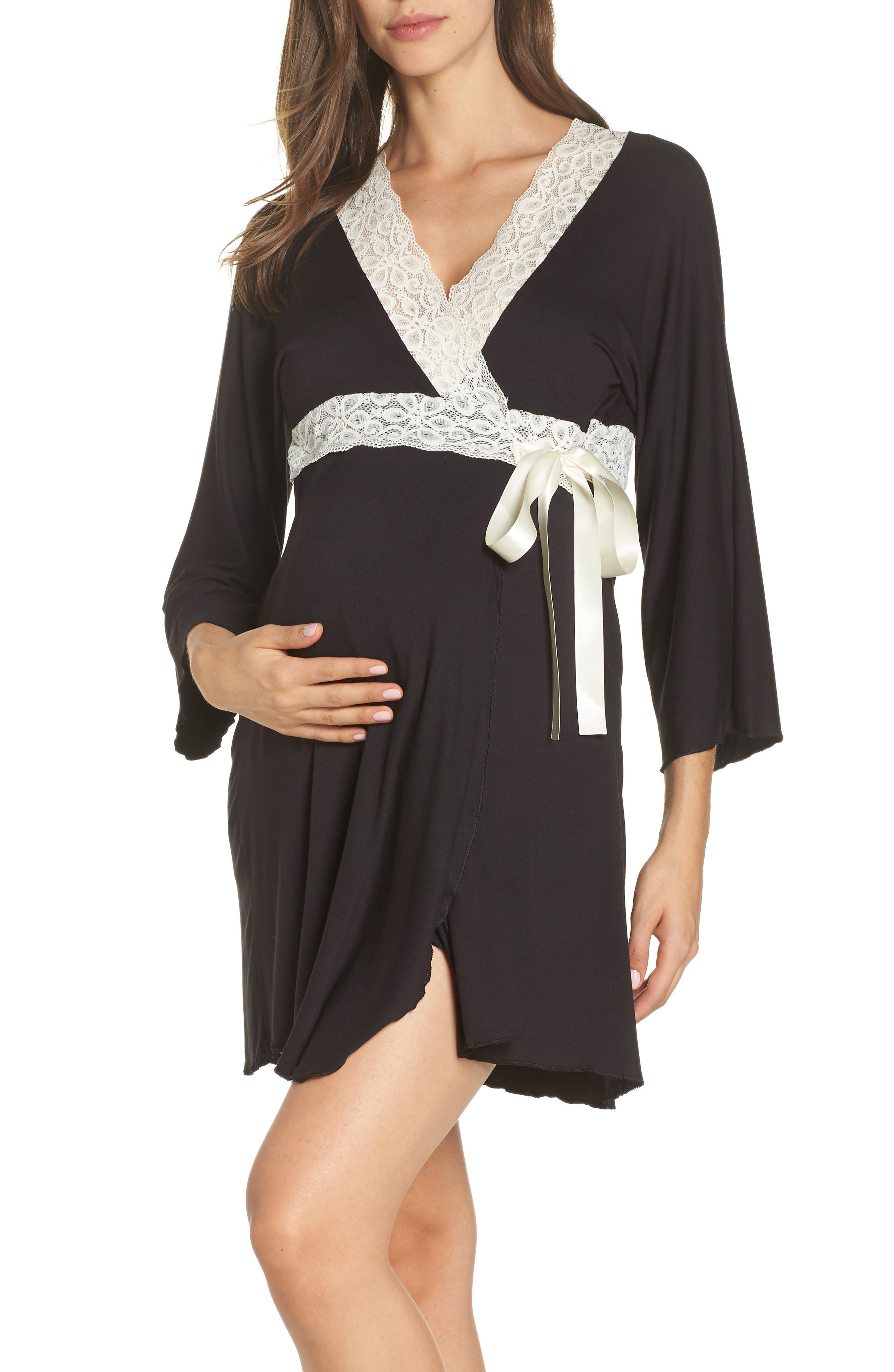 Belabumbum Lace Trim Maternity/Nursing Robe Nordstrom