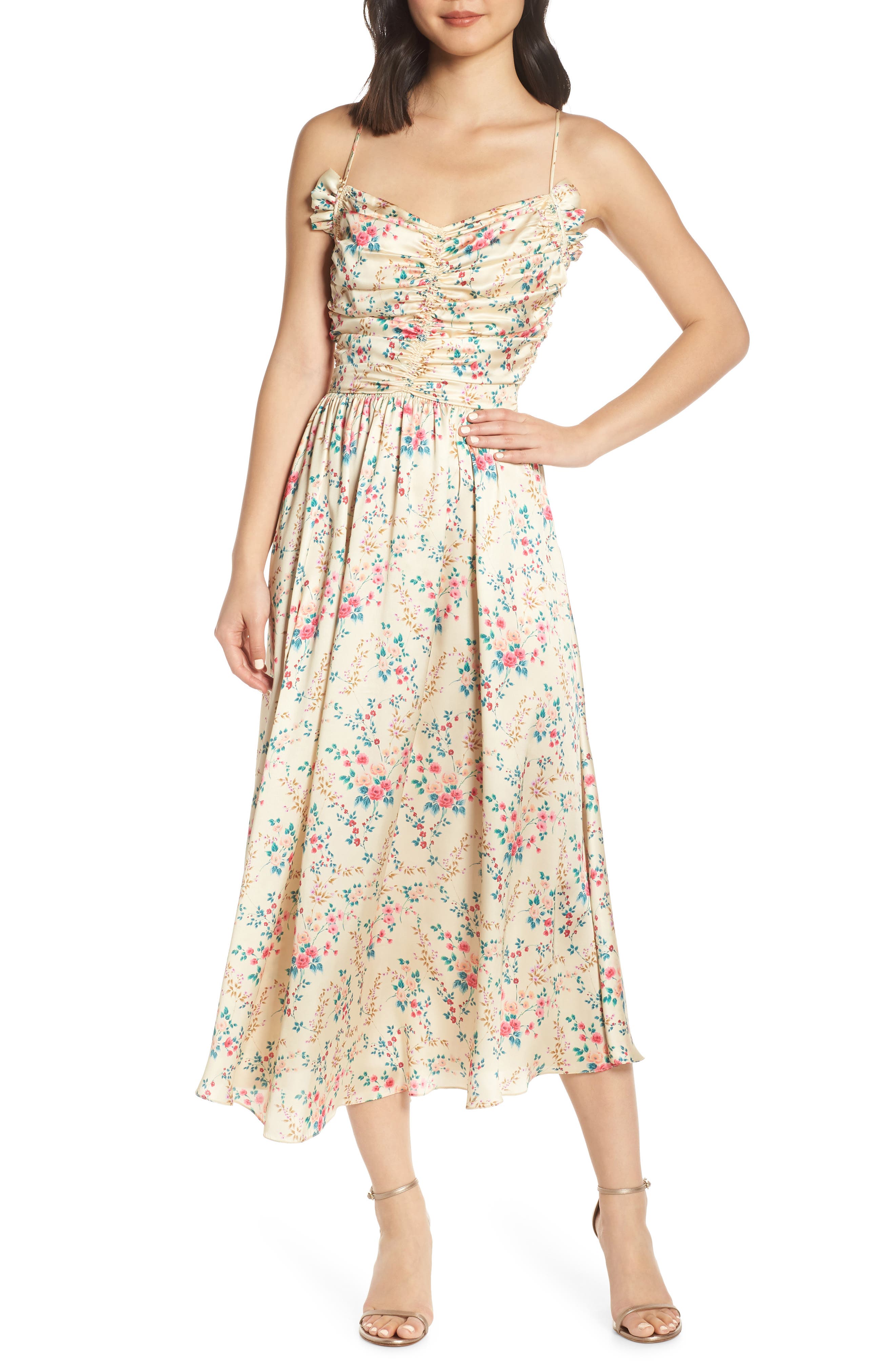 Jill Jill Stuart Floral Charmeuse Midi Dress, Yellow