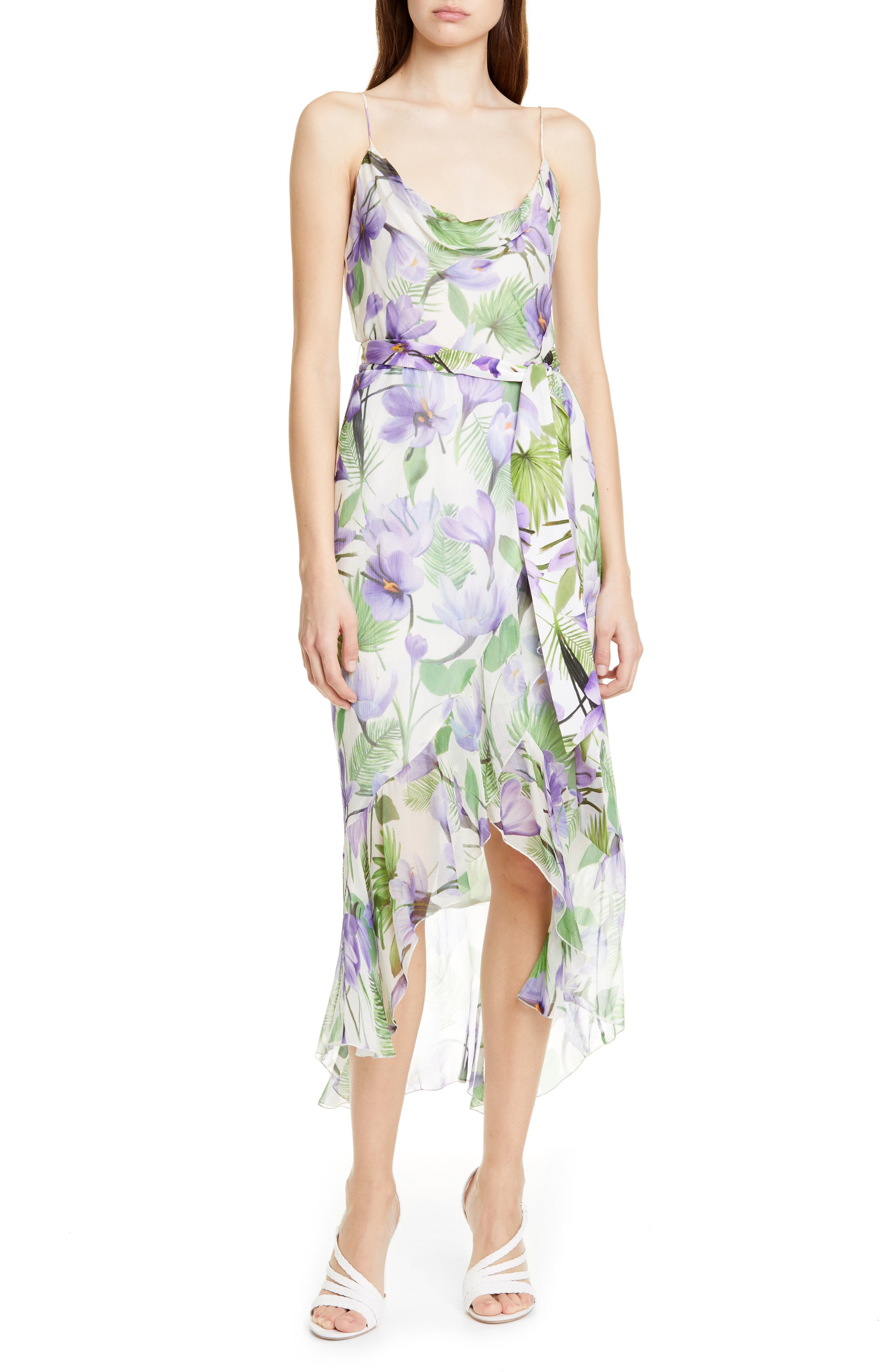 Alice + Olivia Tevi Floral Cowl Neck High/low Dress, Purple