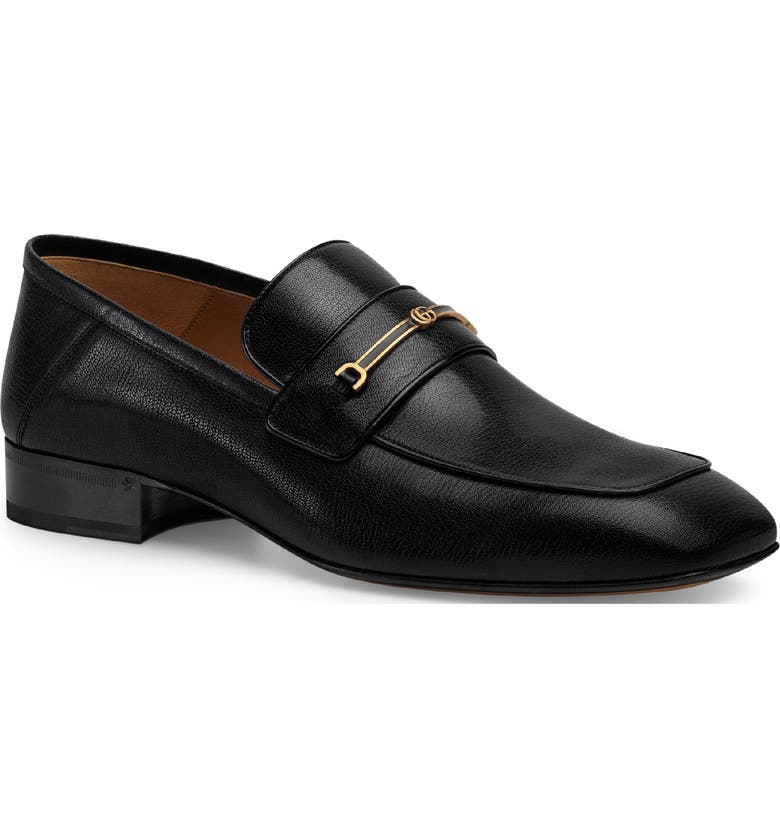 Gucci Leather Loafer With Horsebit And Double G In Black