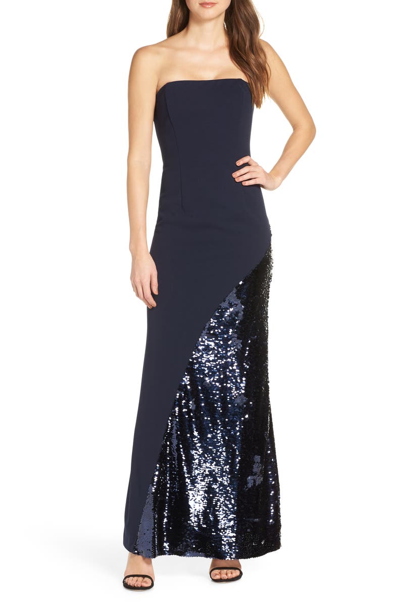 Eliza J Dresses CREPE & SEQUIN EMBELLISHED STRAPLESS EVENING DRESS