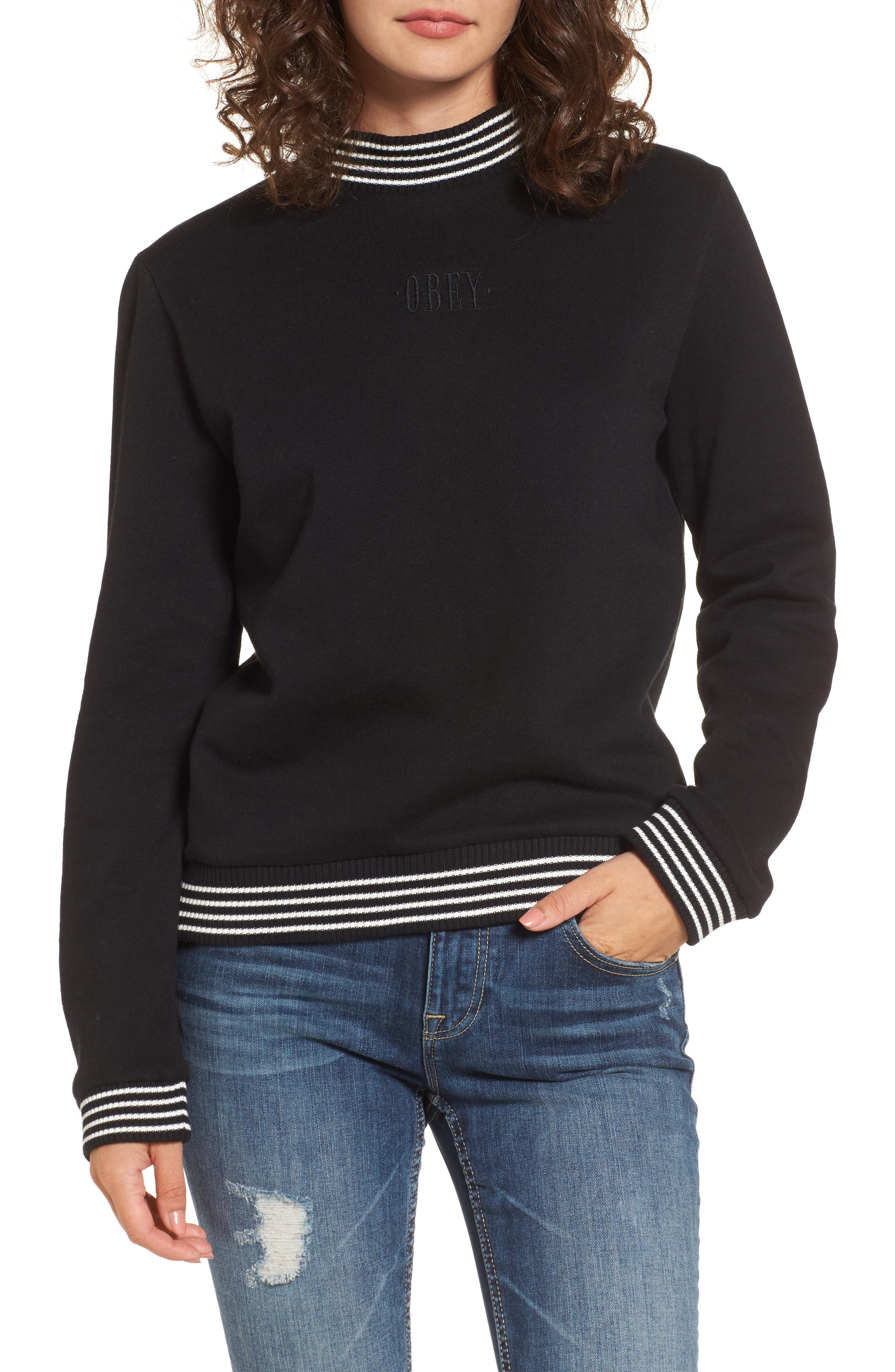 Obey Quinn Mock Neck Sweatshirt, Black
