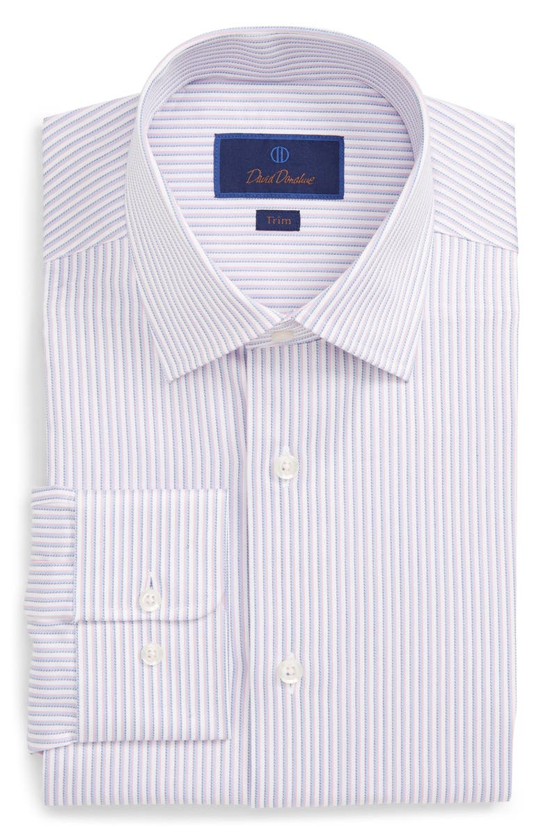 David Donahue TRIM FIT STRIPE DRESS SHIRT