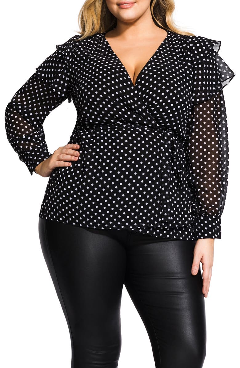 City Chic POLKA DOT WRAP TOP